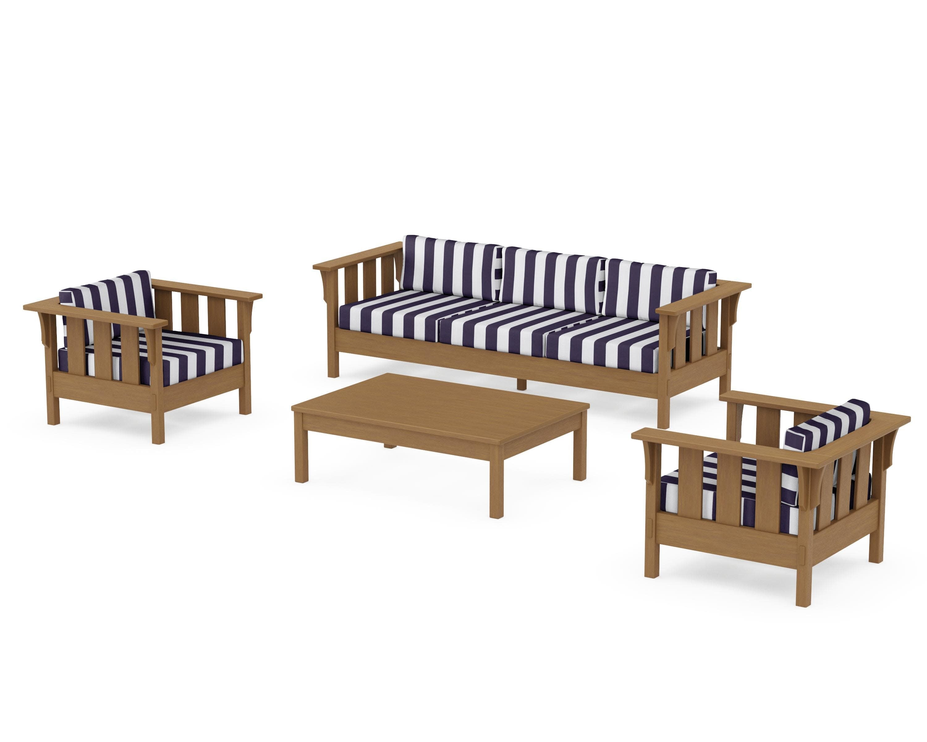 Acadia 4-Piece Deep Seating Set with Sofa in Natural / Cabana Stripe Navy