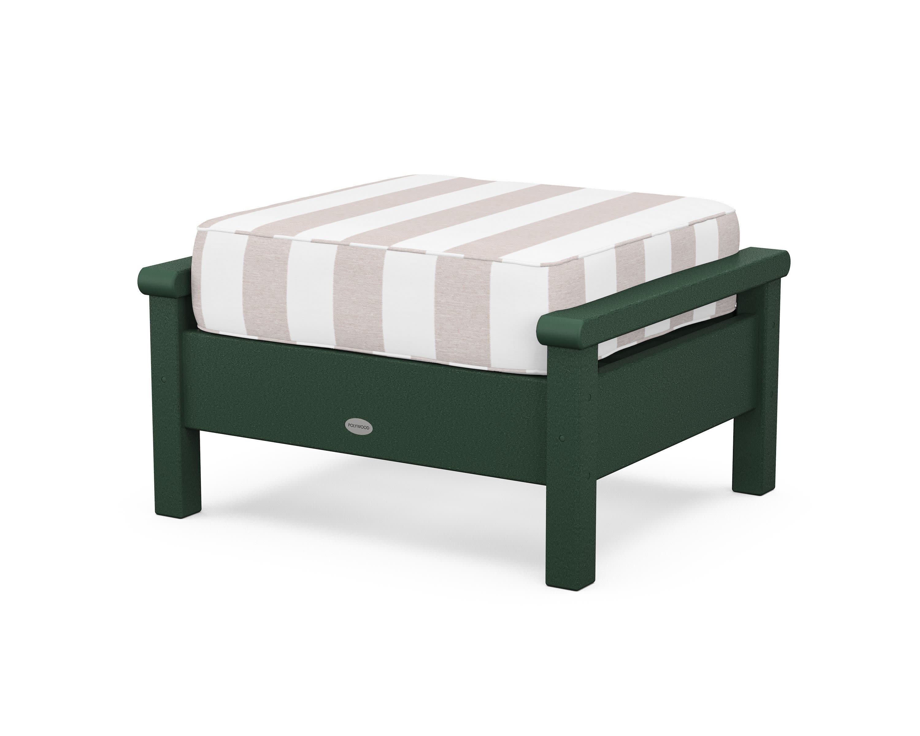 Harbour Deep Seating Ottoman in Green / Cabana Stripe Dune Burlap