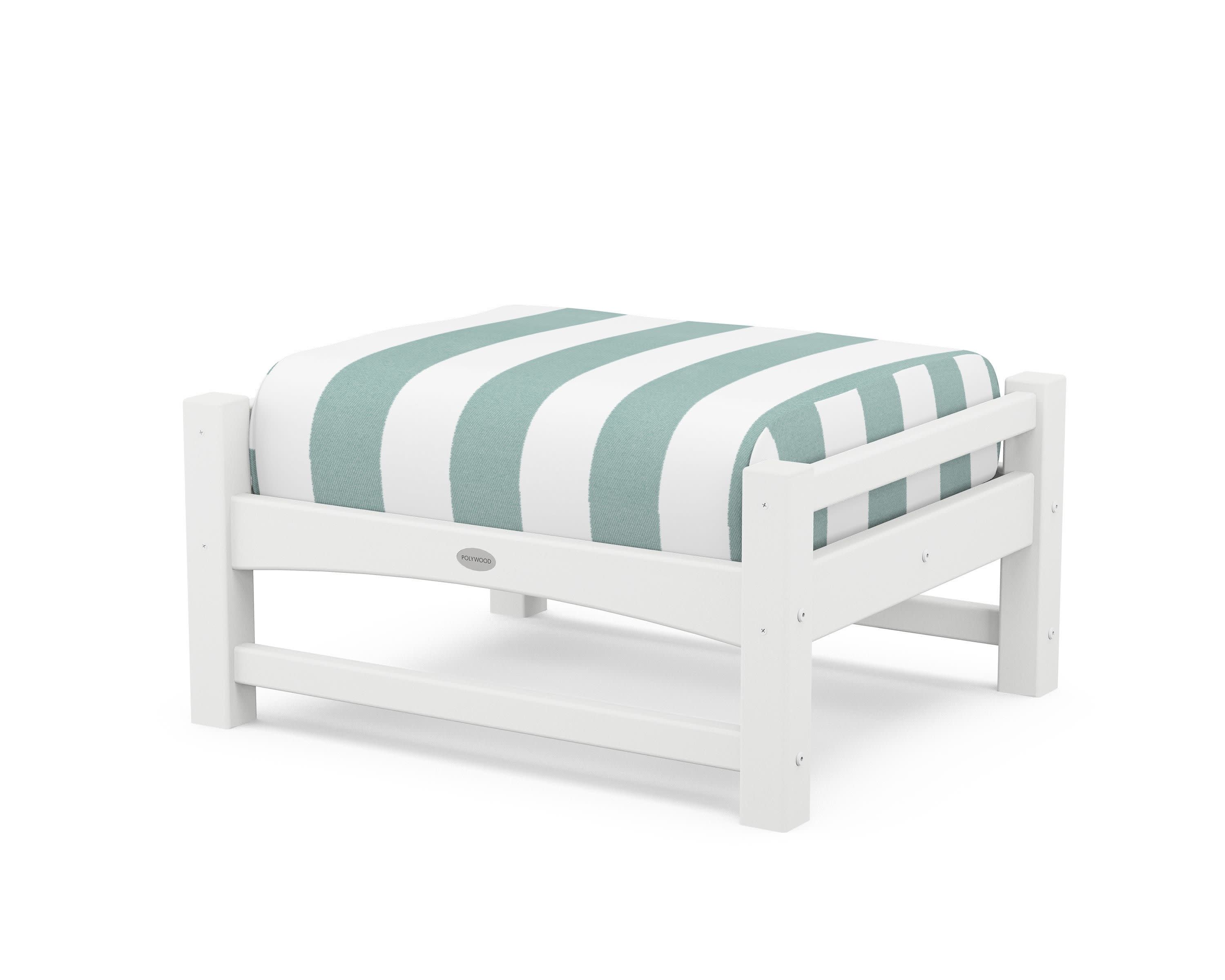 Club Ottoman in White / Cabana Stripe Glacier Spa