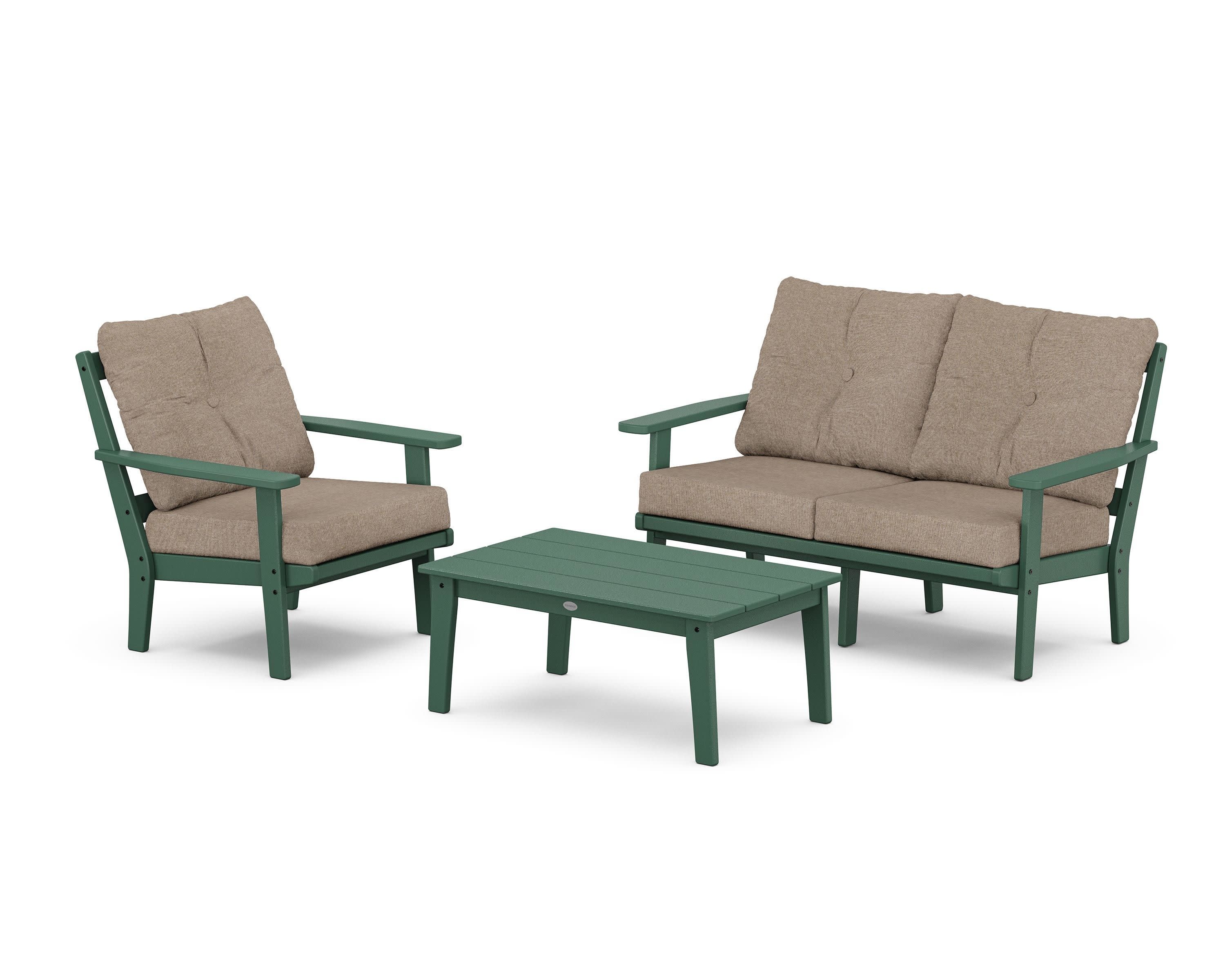 Oxford 3-Piece Deep Seating Set with Loveseat in Green / Spiced Burlap
