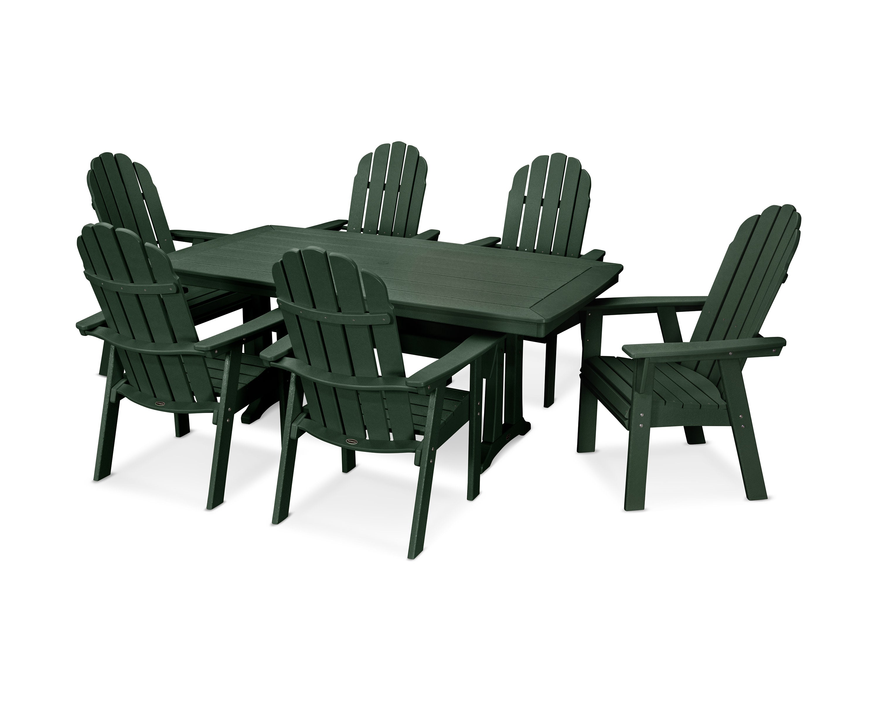 Vineyard Curveback Adirondack 7-Piece Dining Set with Trestle Legs in Green