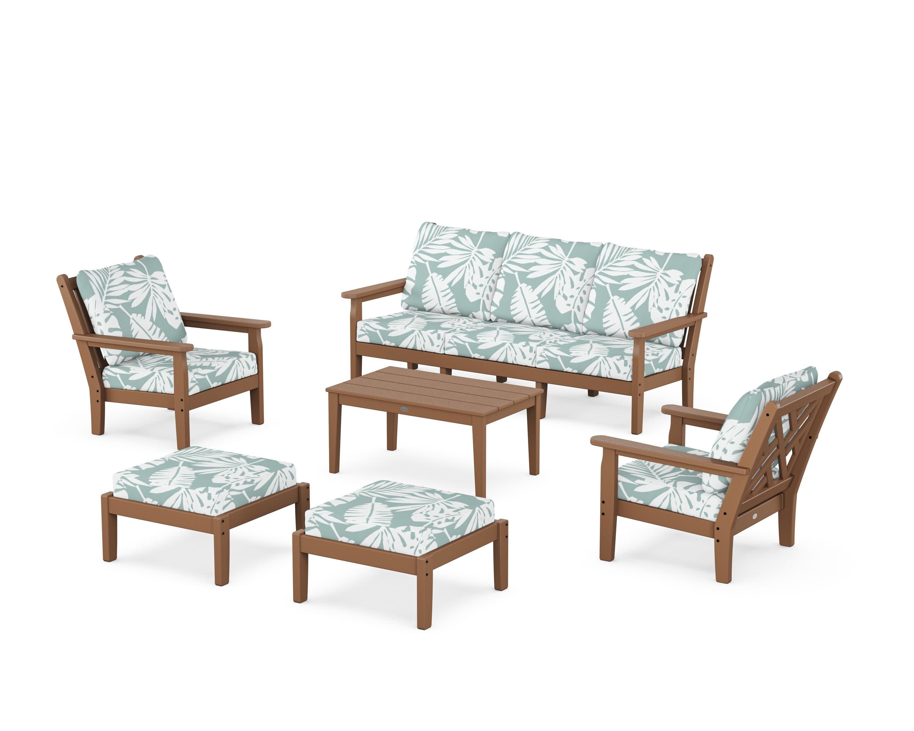 Chippendale 6-Piece Lounge Sofa Set in Teak / Leaf Glacier Spa