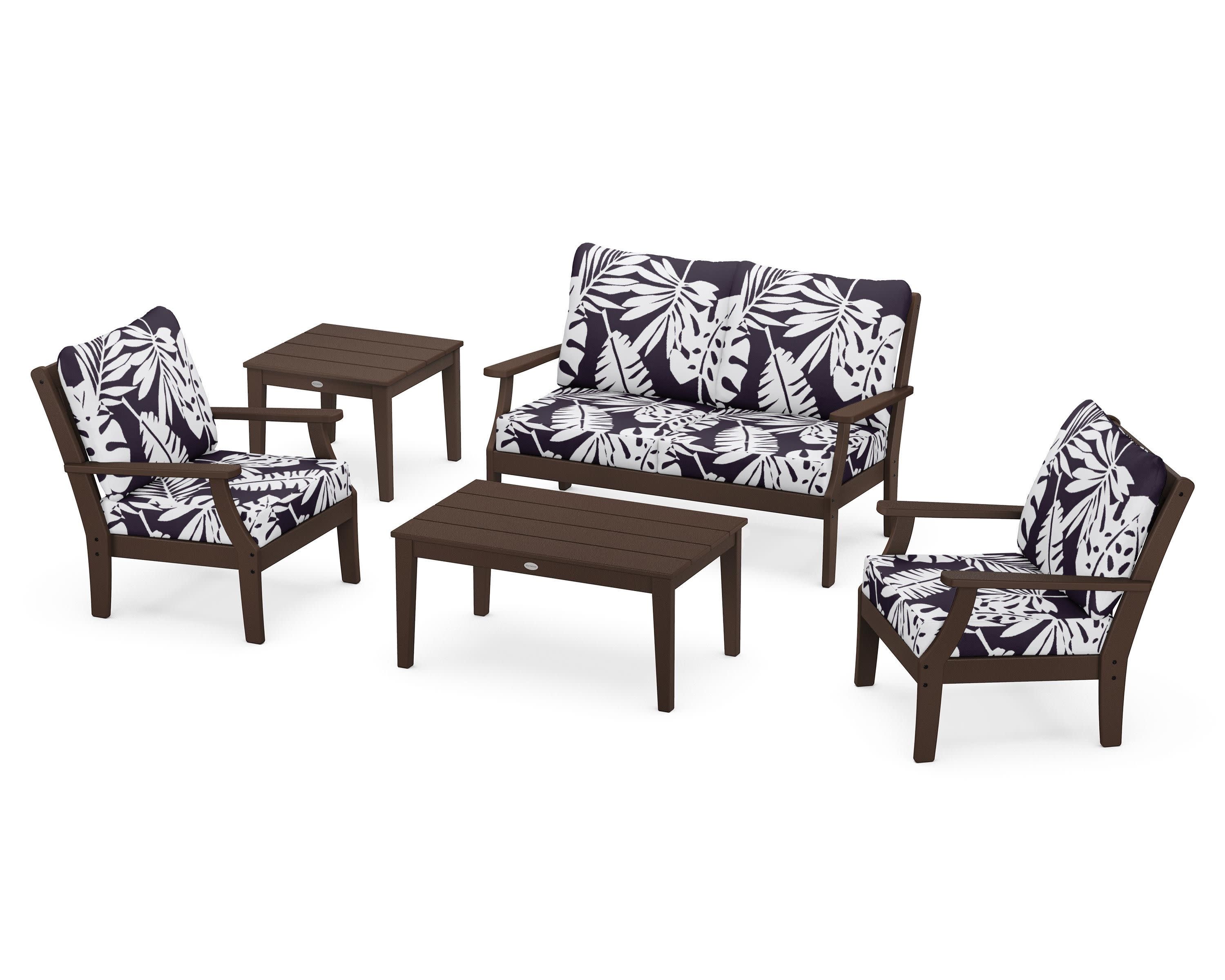 Braxton 5-Piece Deep Seating Set in Mahogany / Leaf Navy