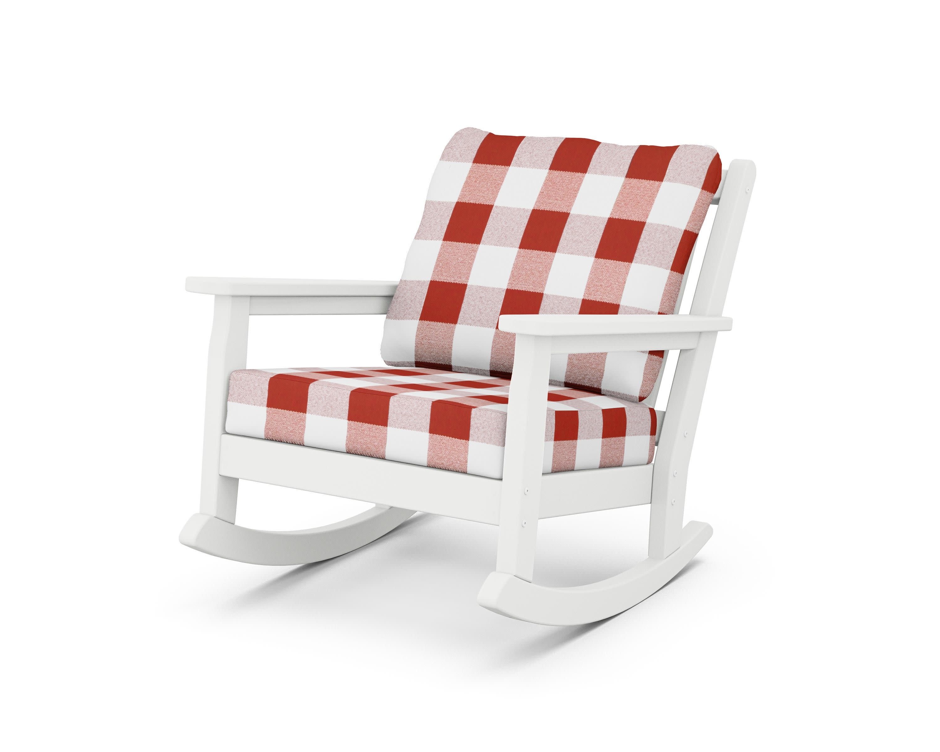 Chippendale Deep Seating Rocking Chair in White / Buffalo Plaid Crimson