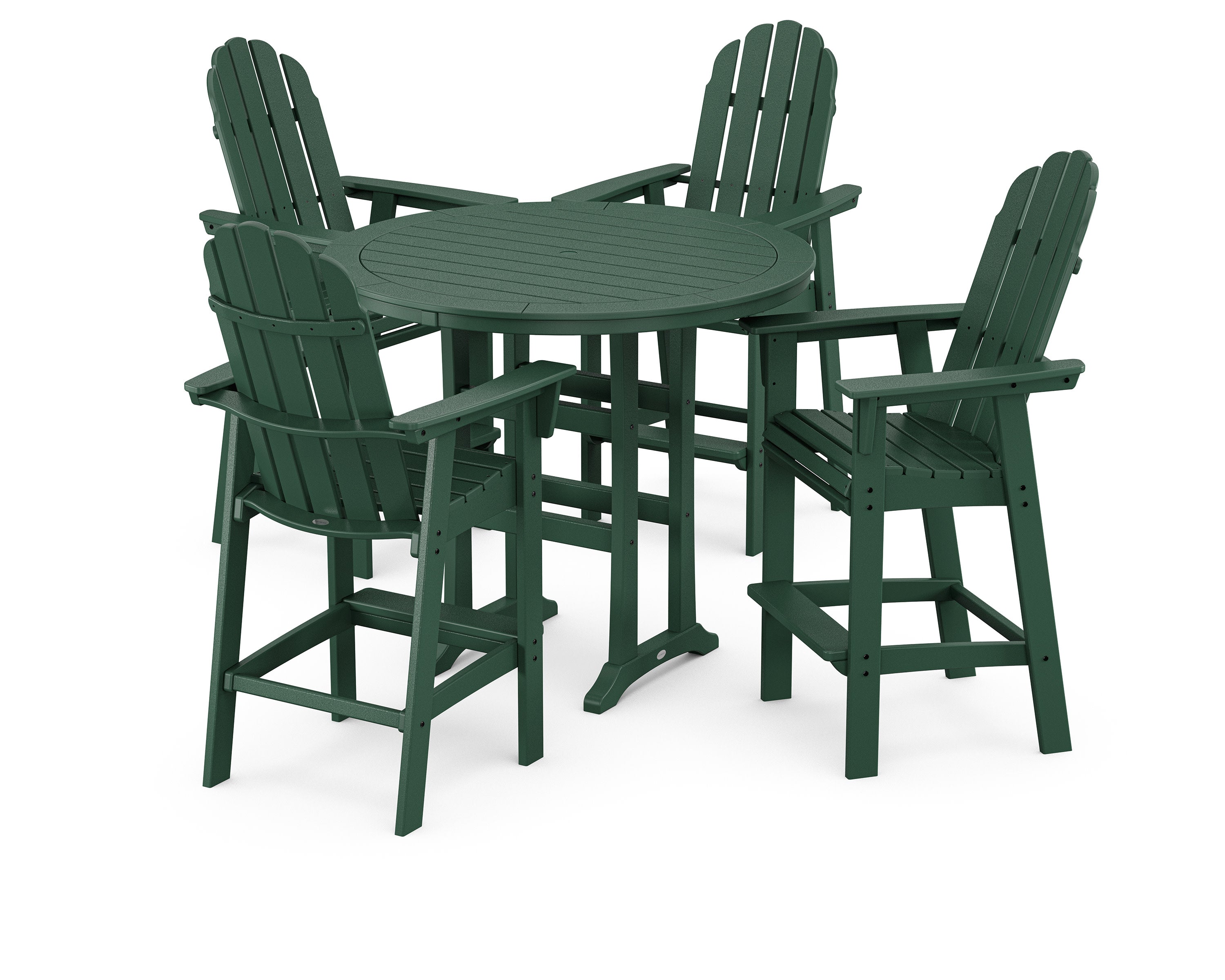 Vineyard Curveback Adirondack 5-Piece Nautical Trestle Bar Set in Green