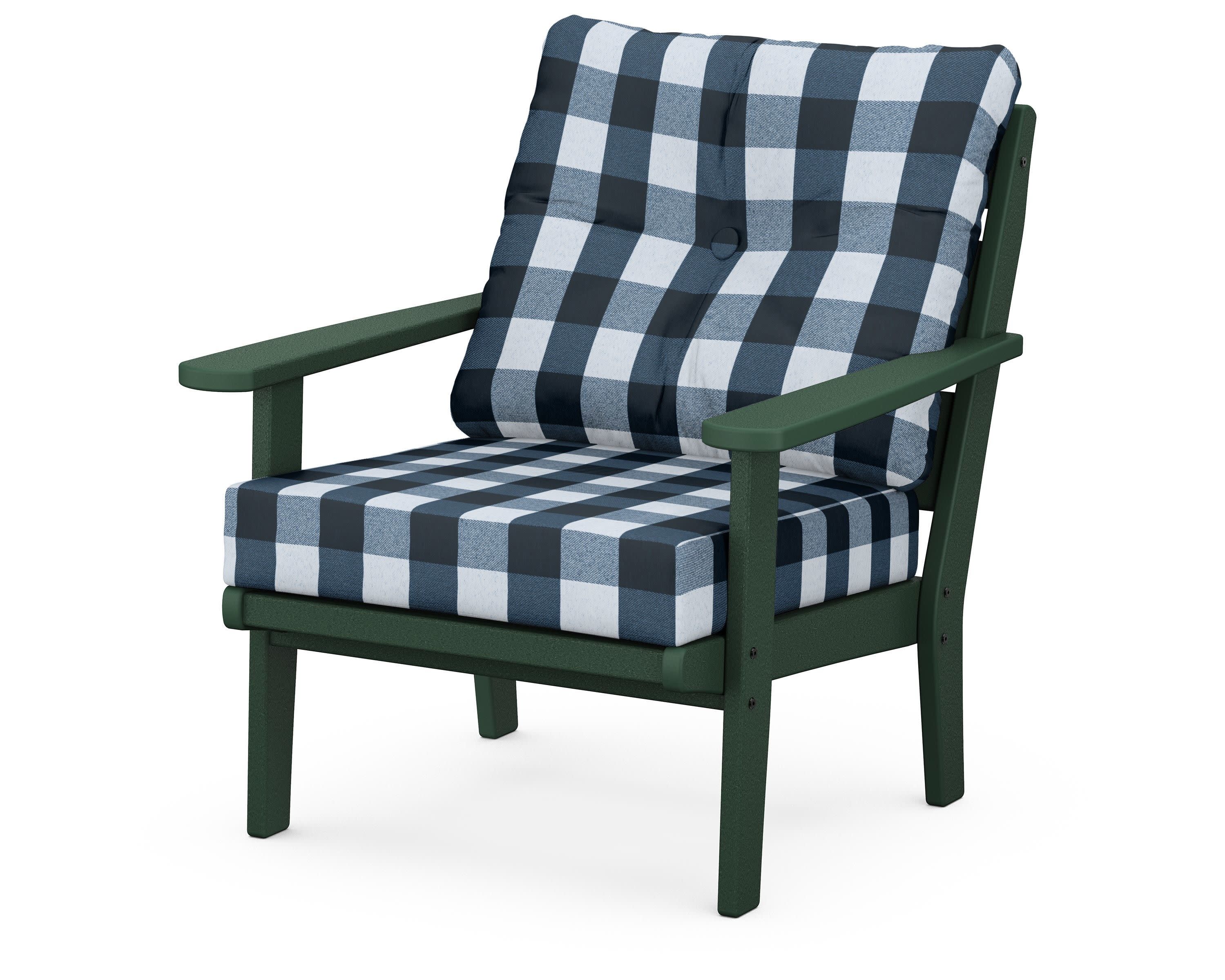 Lakeside Deep Seating Chair in Green / Buffalo Plaid Marine Indigo