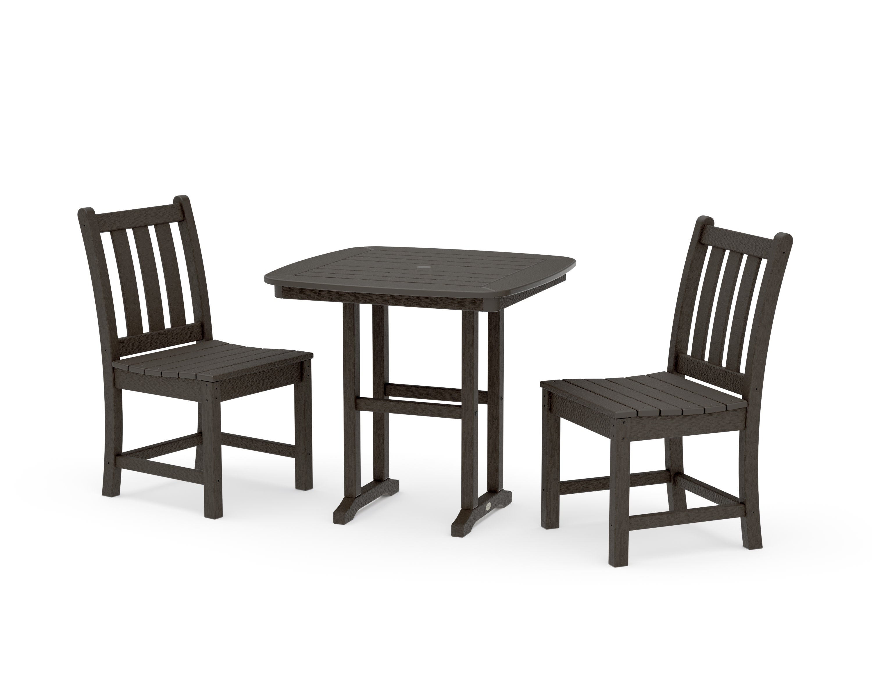 Traditional Garden Side Chair 3-Piece Dining Set in Vintage Coffee