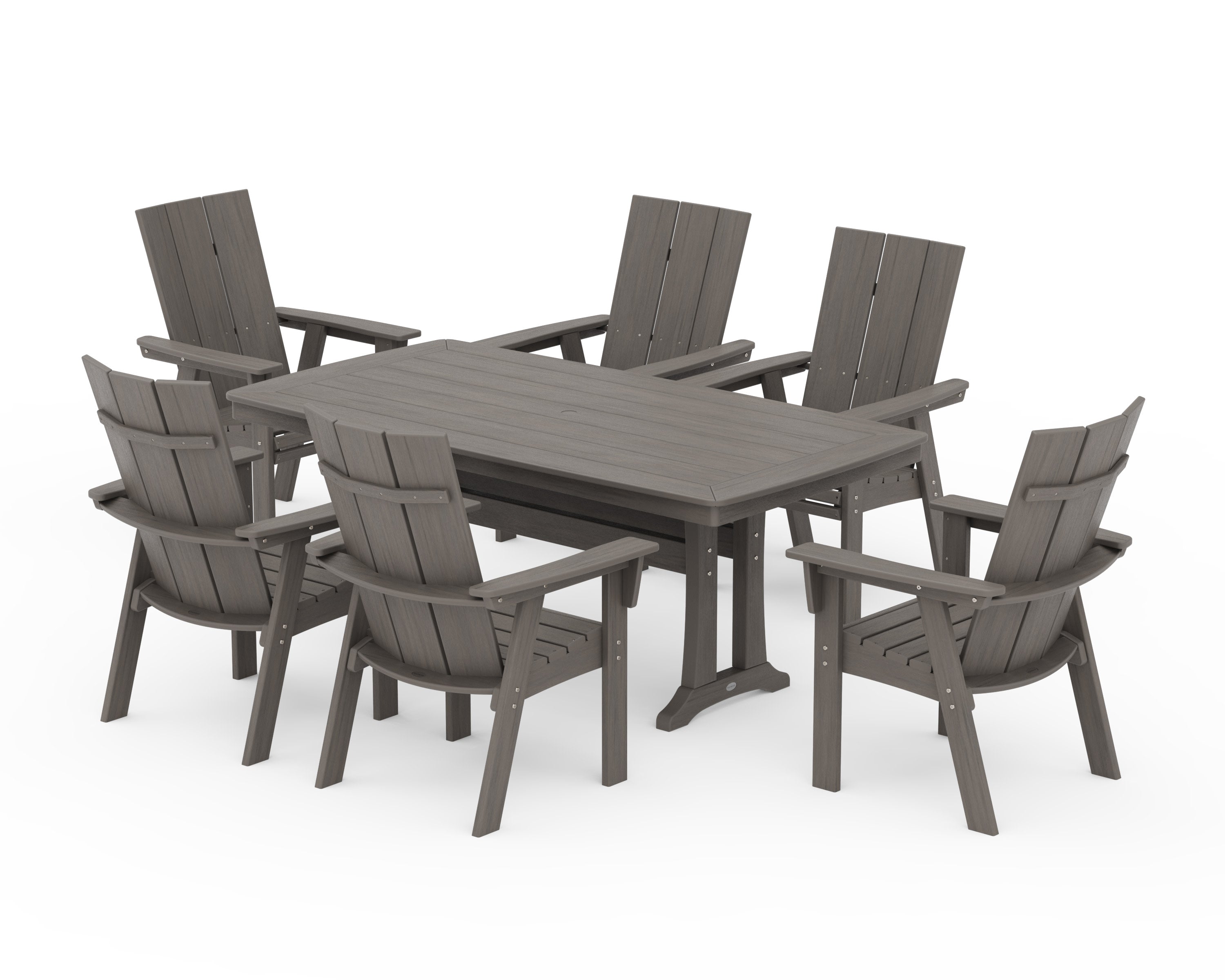 Modern Curveback Adirondack 7-Piece Dining Set with Trestle Legs in Driftwood