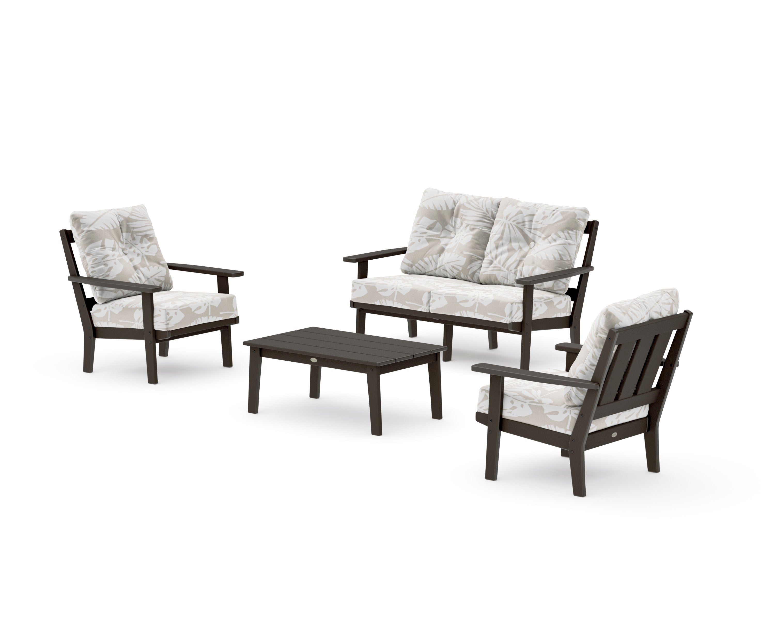 Oxford 4-Piece Deep Seating Set with Loveseat in Vintage Coffee / Leaf Dune Burlap