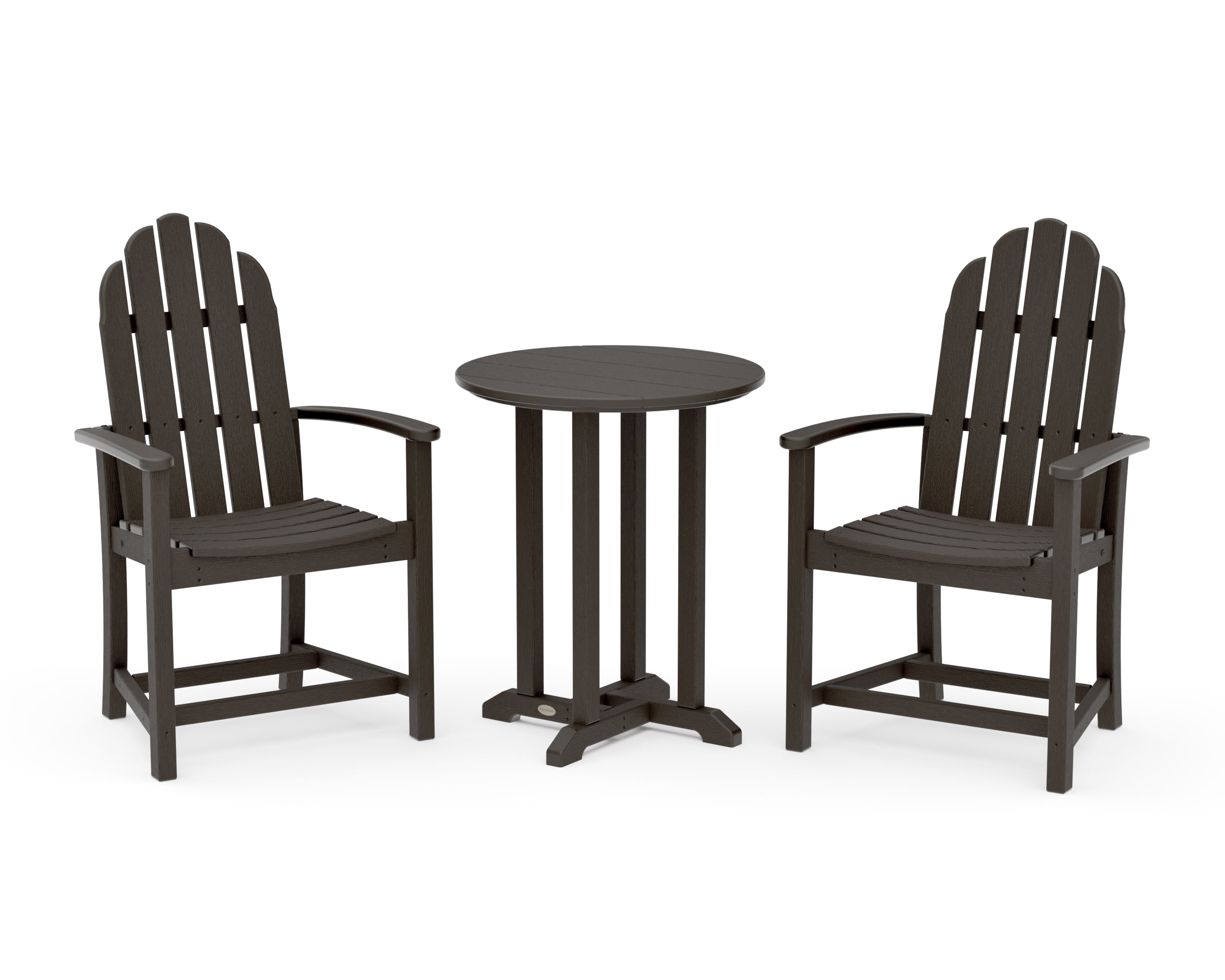 Classic Adirondack 3-Piece Round Bistro Dining Set in Vintage Coffee