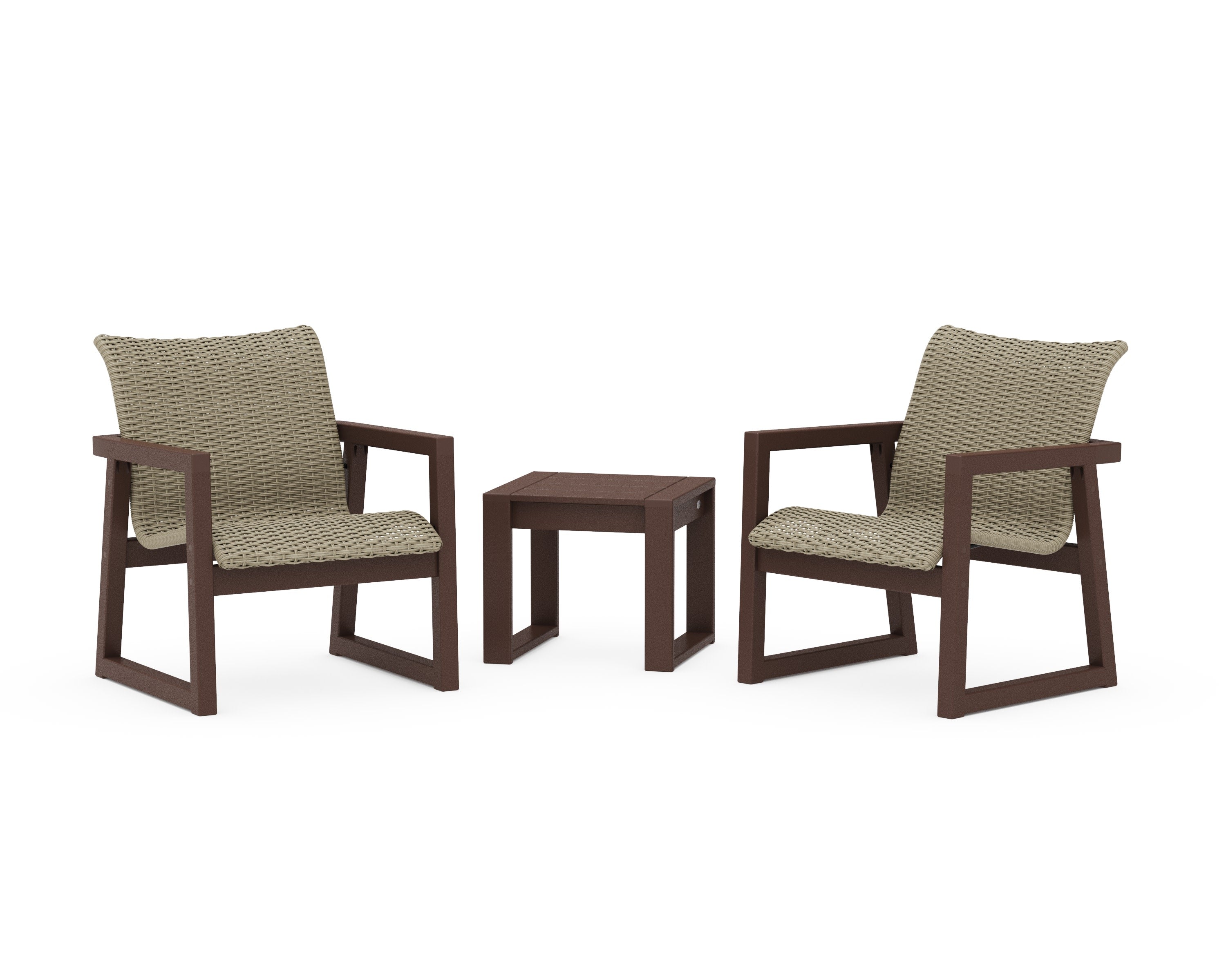 EDGE Woven 3-Piece Lounge Chair Seating Set in Mahogany / Dune Grass