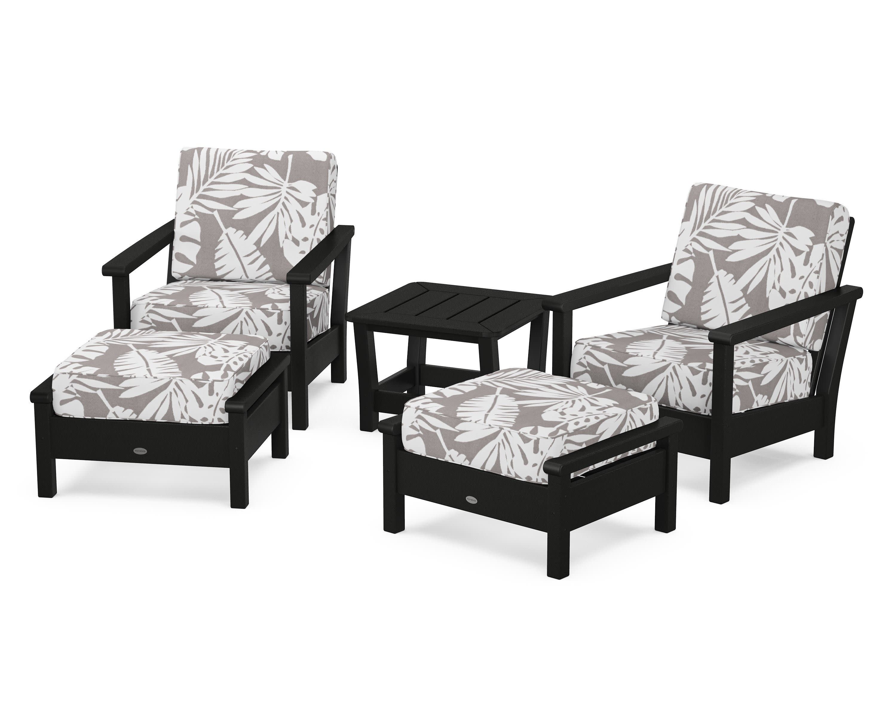 Harbour 5-Piece Deep Seating Chair Set in Black / Leaf Grey Mist