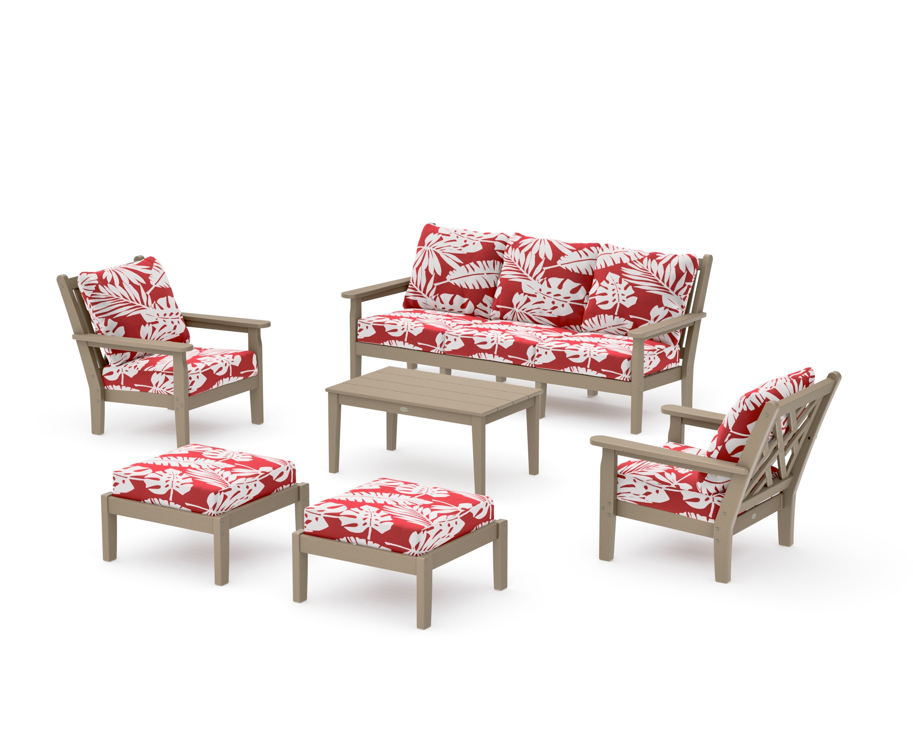 Chippendale 6-Piece Lounge Sofa Set in Vintage Sahara / Leaf Crimson