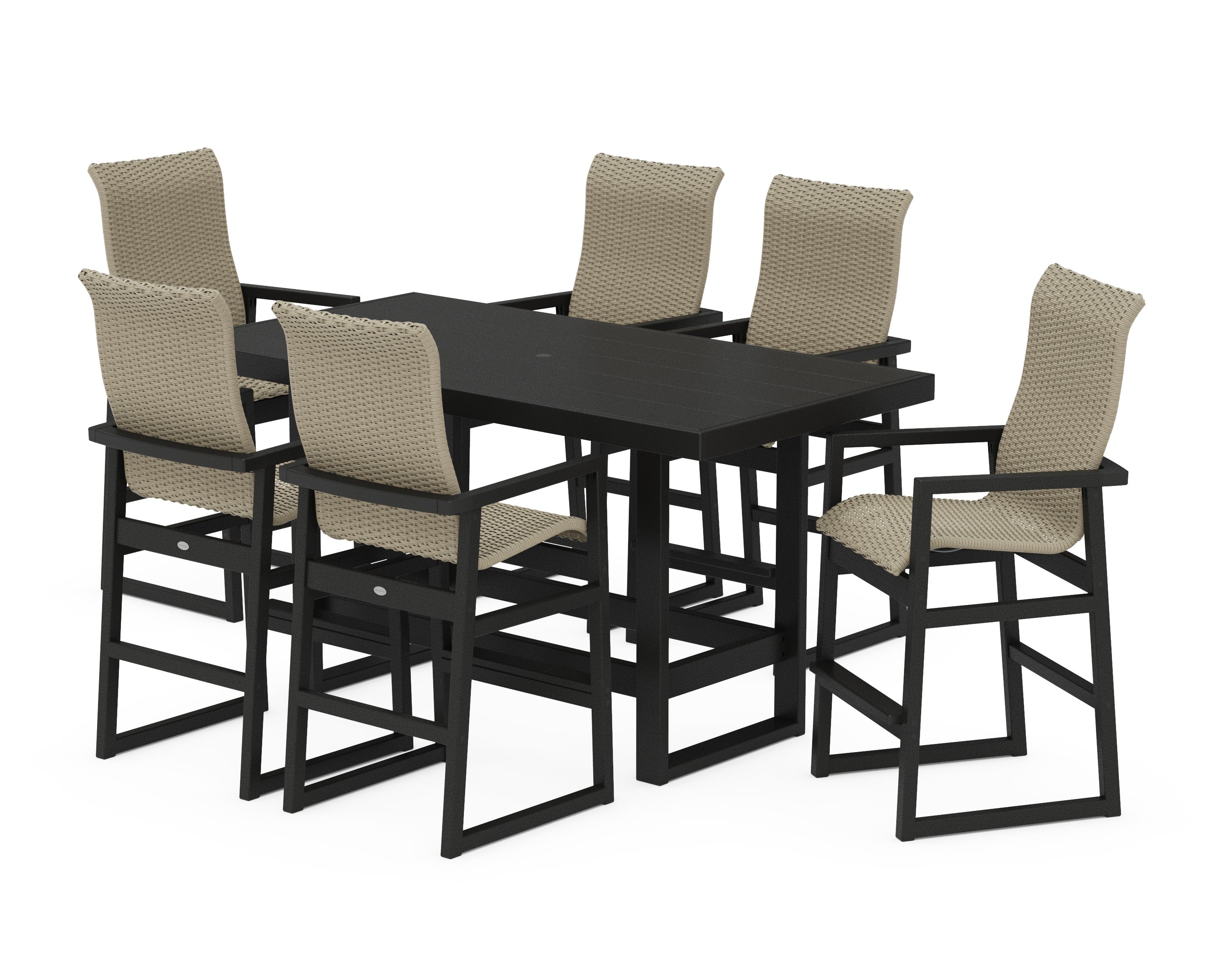 EDGE Woven Highback Arm Chair 7-Piece Bar Set in Black / Dune Grass