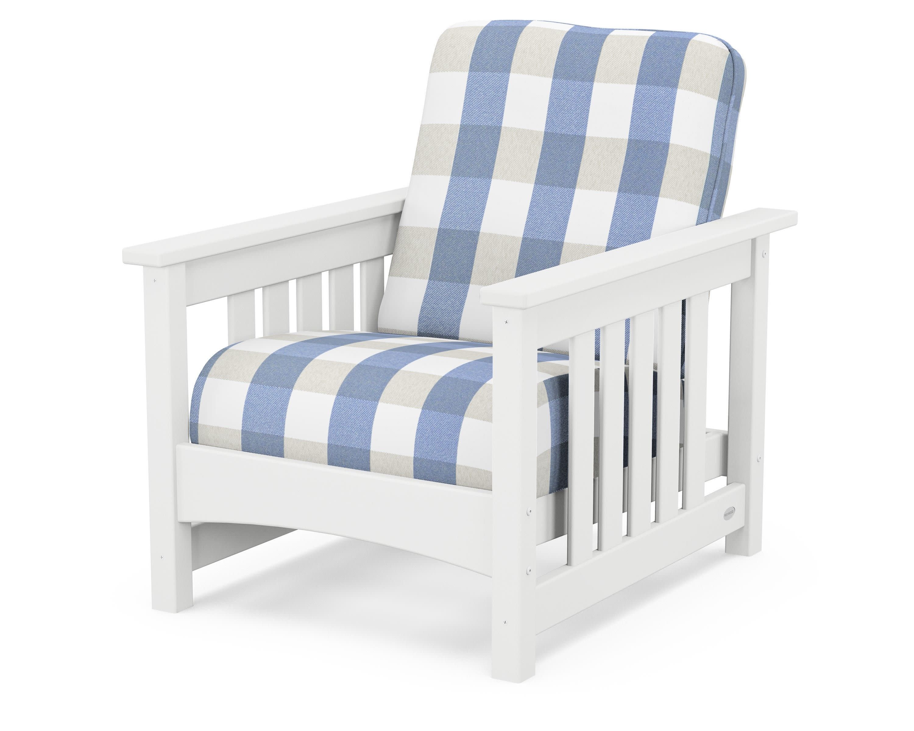 Club Mission Chair in White / Buffalo Plaid Sky Blue
