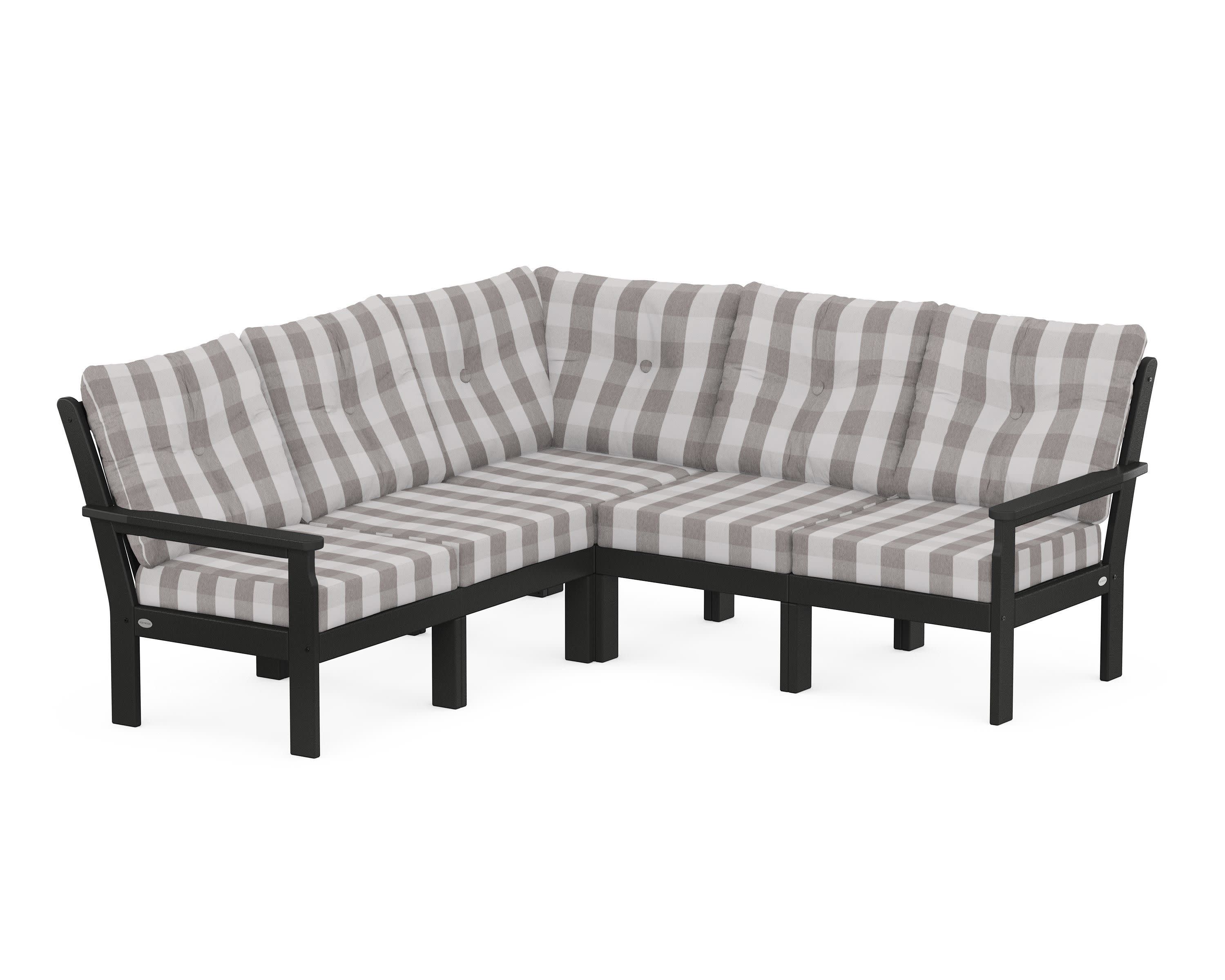 Vineyard 5-Piece Sectional in Black / Buffalo Plaid Grey Mist