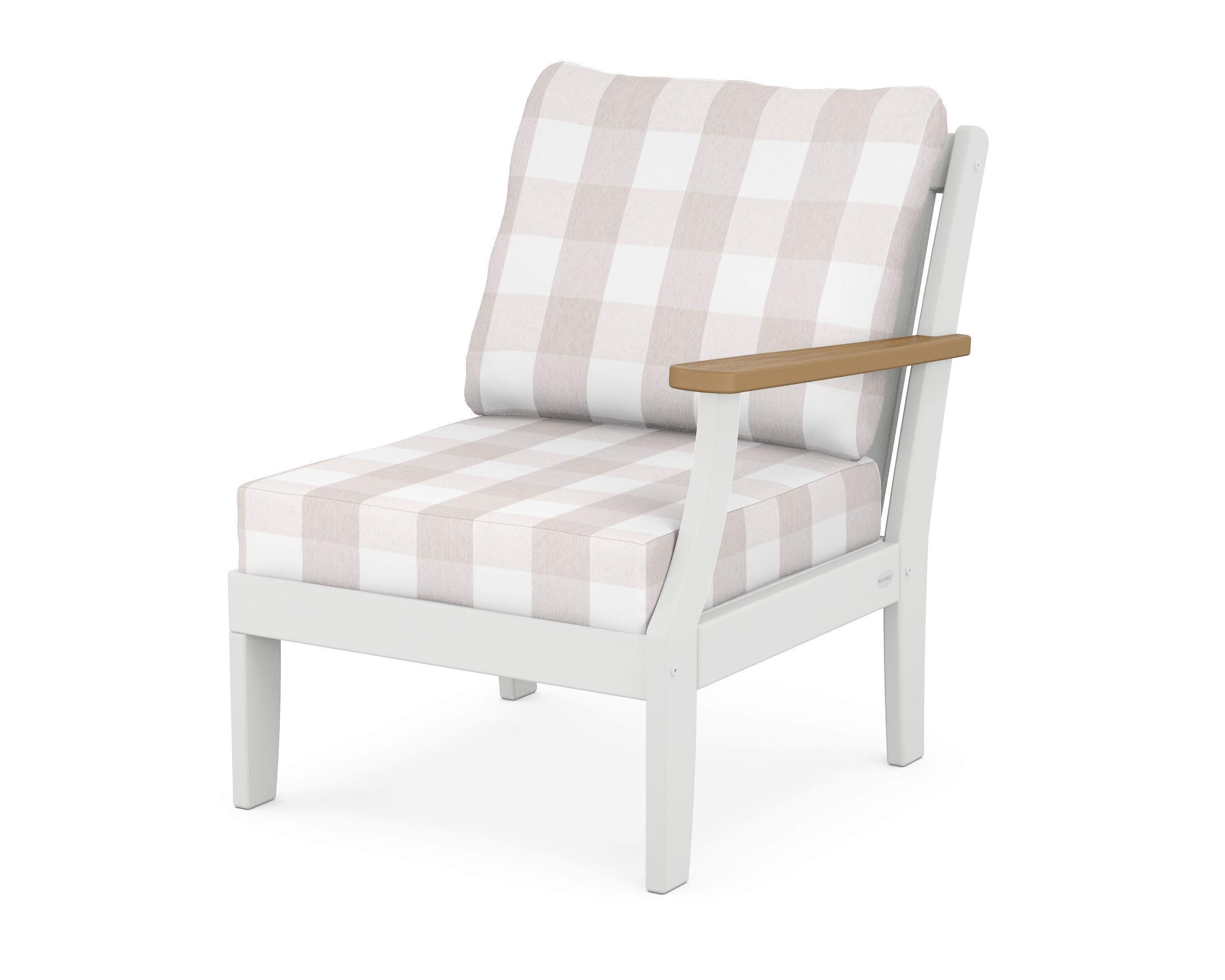 Braxton Modular Right Arm Chair in White / Natural / Buffalo Plaid Dune Burlap