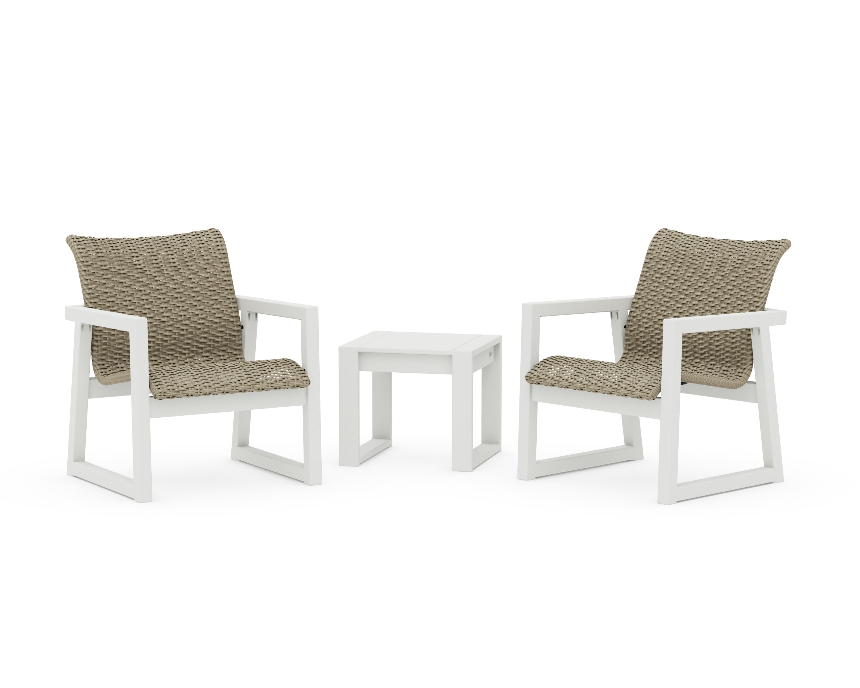 EDGE Woven 3-Piece Lounge Chair Seating Set in Vintage White / Dune Grass