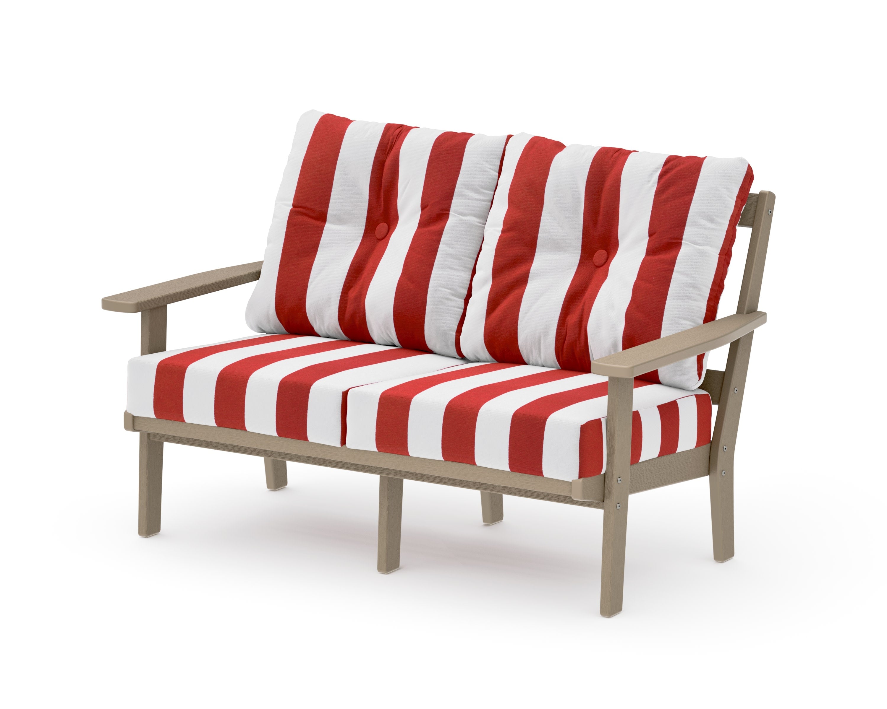 Oxford Deep SeatingLoveseat in Vintage Sahara / Cabana Stripe Crimson