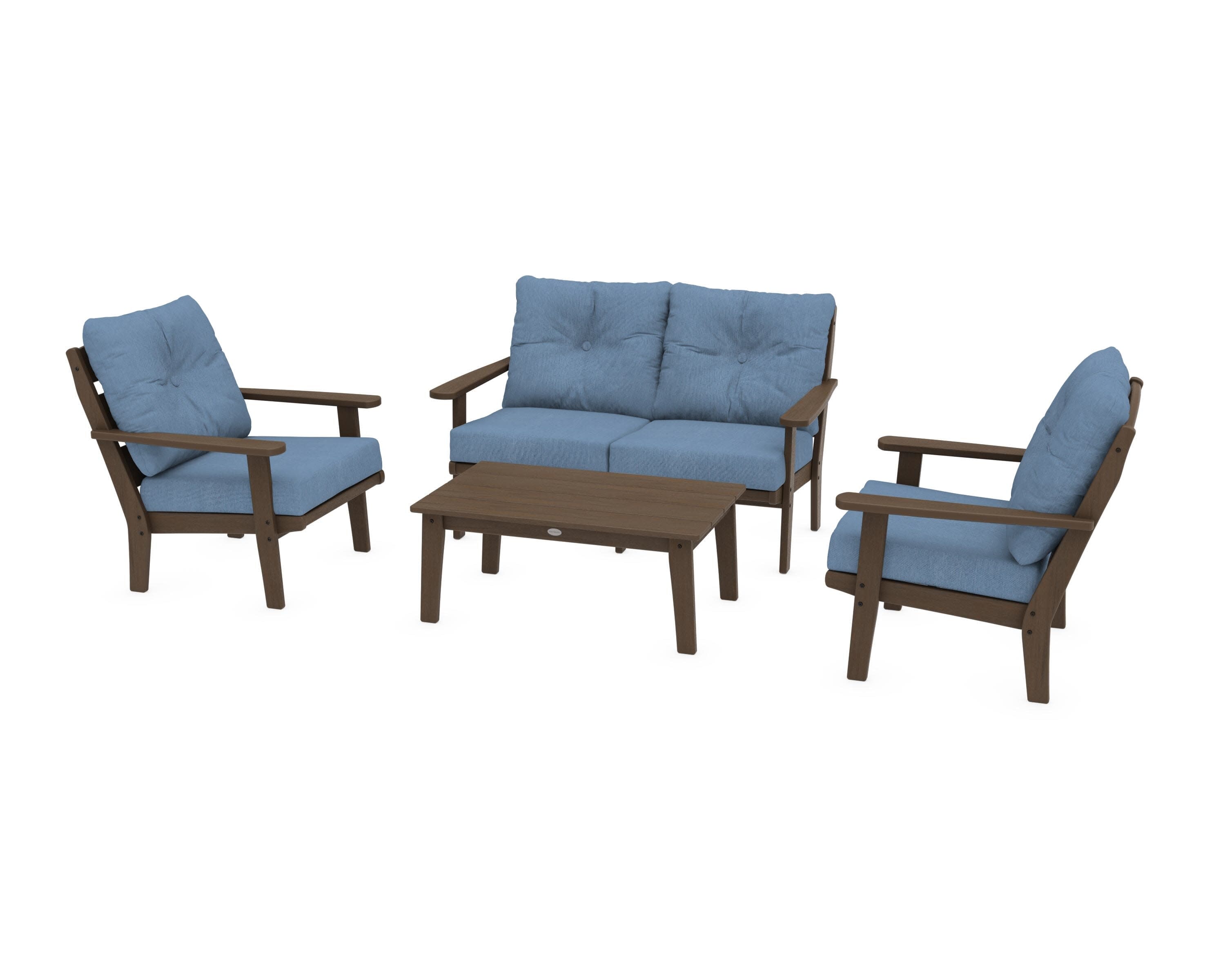 Lakeside 4-Piece Deep Seating Set in Kona / Sky Blue