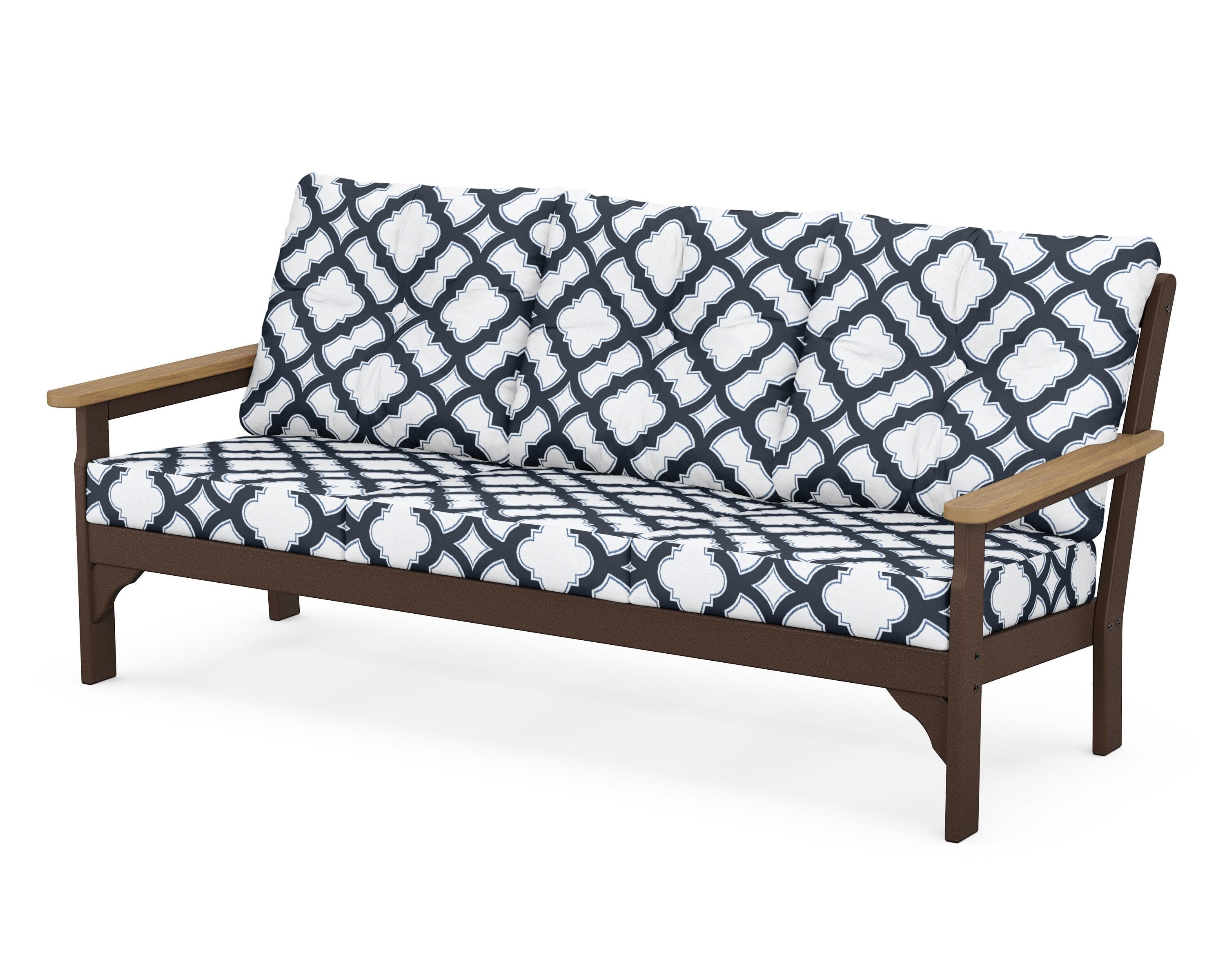 Vineyard Deep Seating Sofa in Mahogany / Natural / Trellis Marine Indigo
