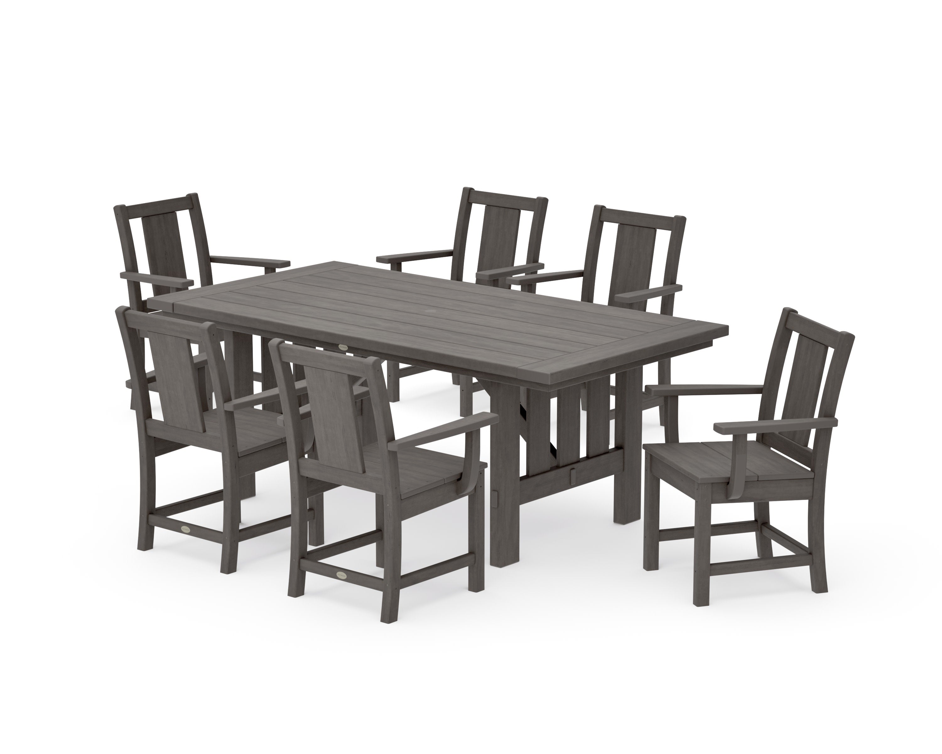 Prairie Arm Chair 7-Piece Mission Dining Set in Driftwood