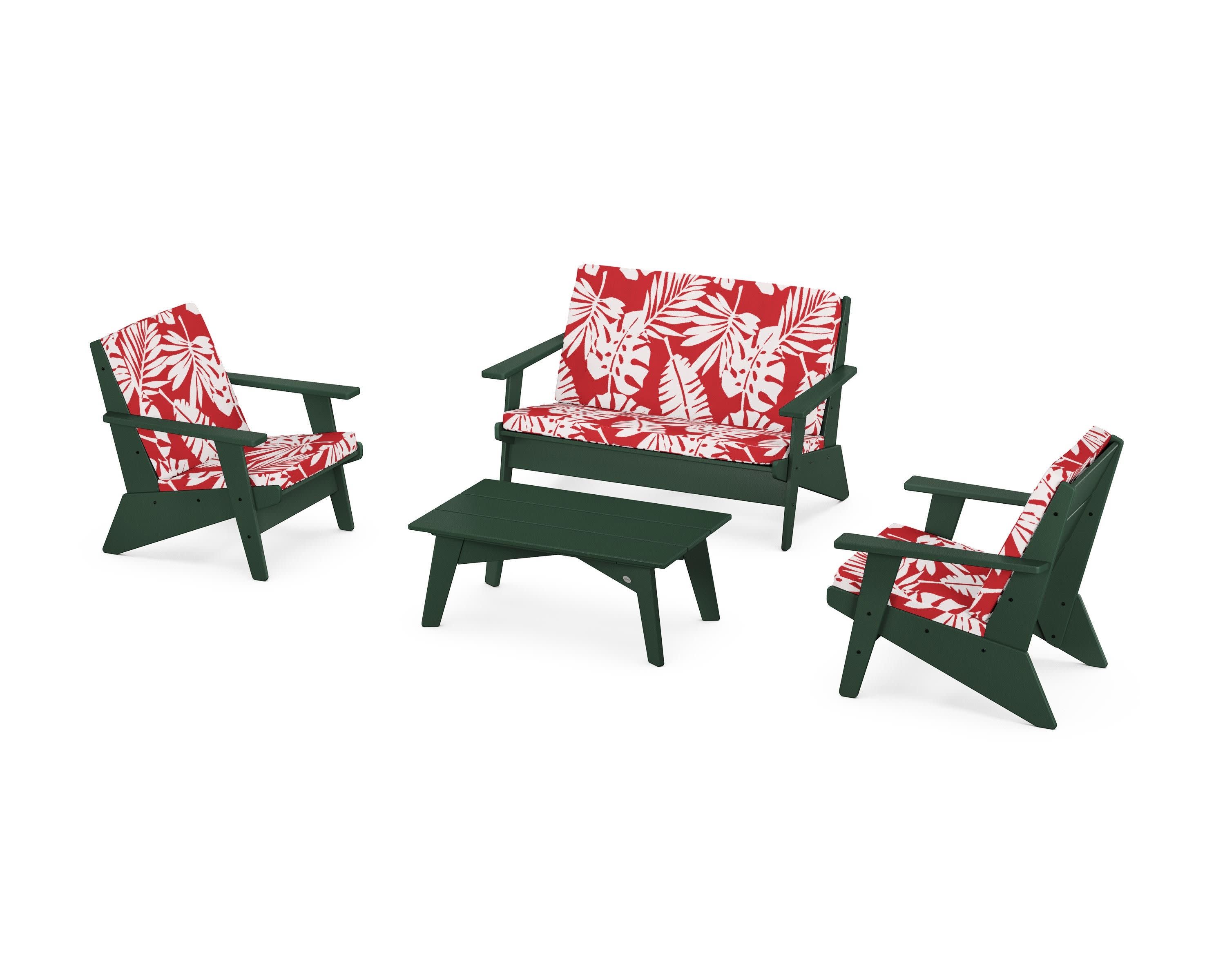 Riviera Modern Lounge 4-Piece Set in Green / Leaf Crimson