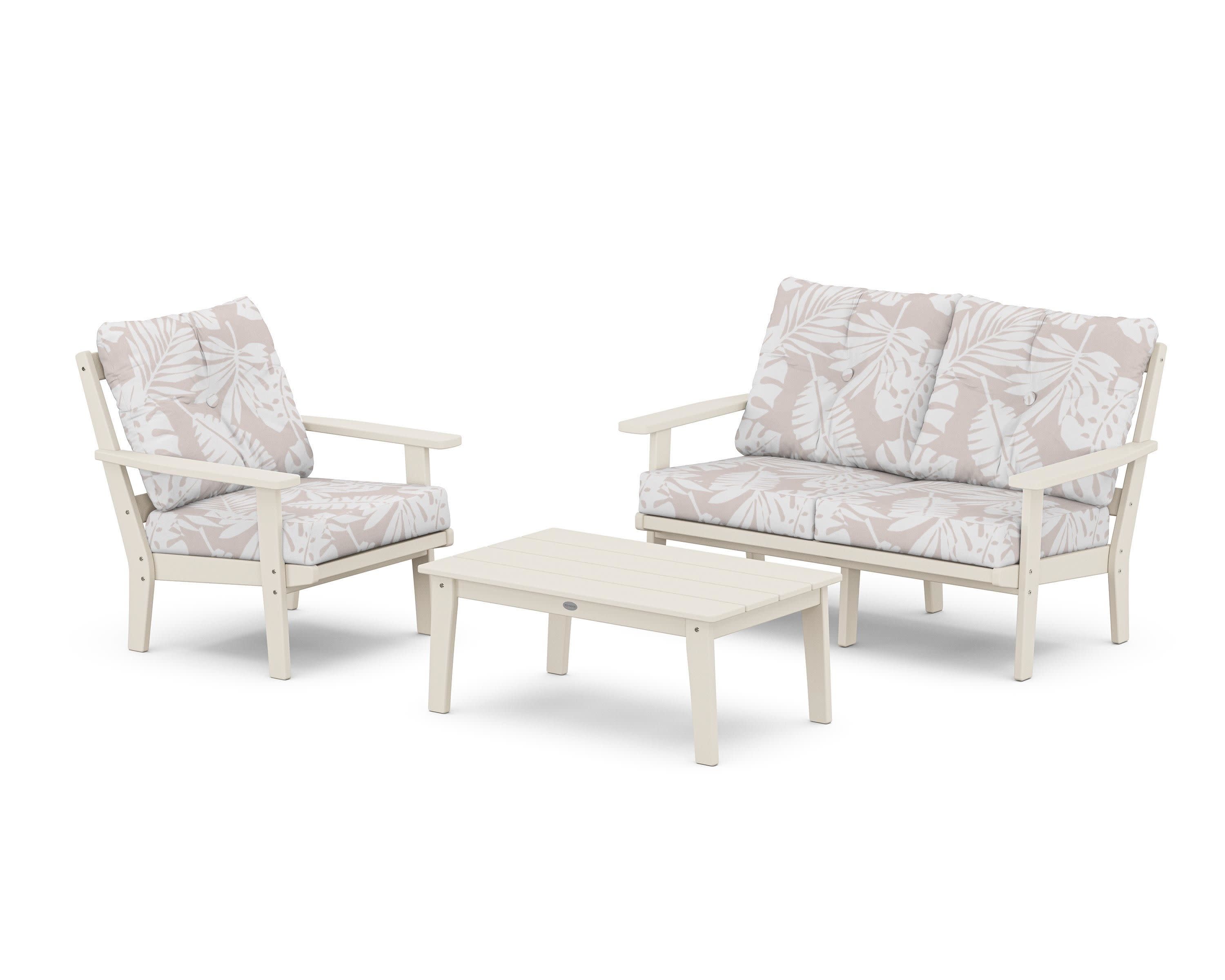 Prairie 3-Piece Deep Seating Set with Loveseat in Sand / Leaf Dune Burlap