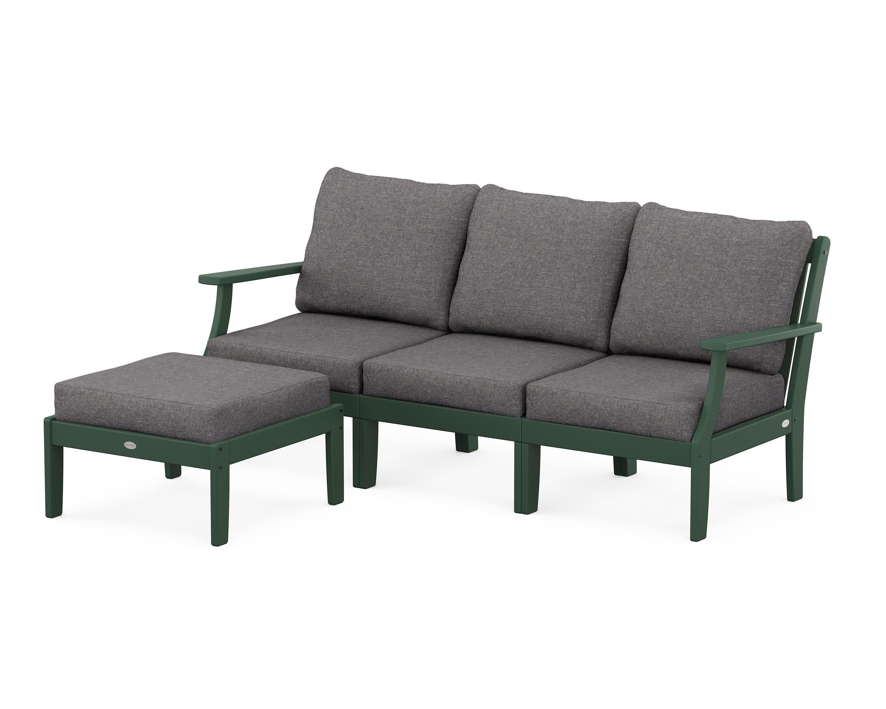Braxton Modular 4-Piece Deep Seating Set with Ottoman in Green / Ash Charcoal