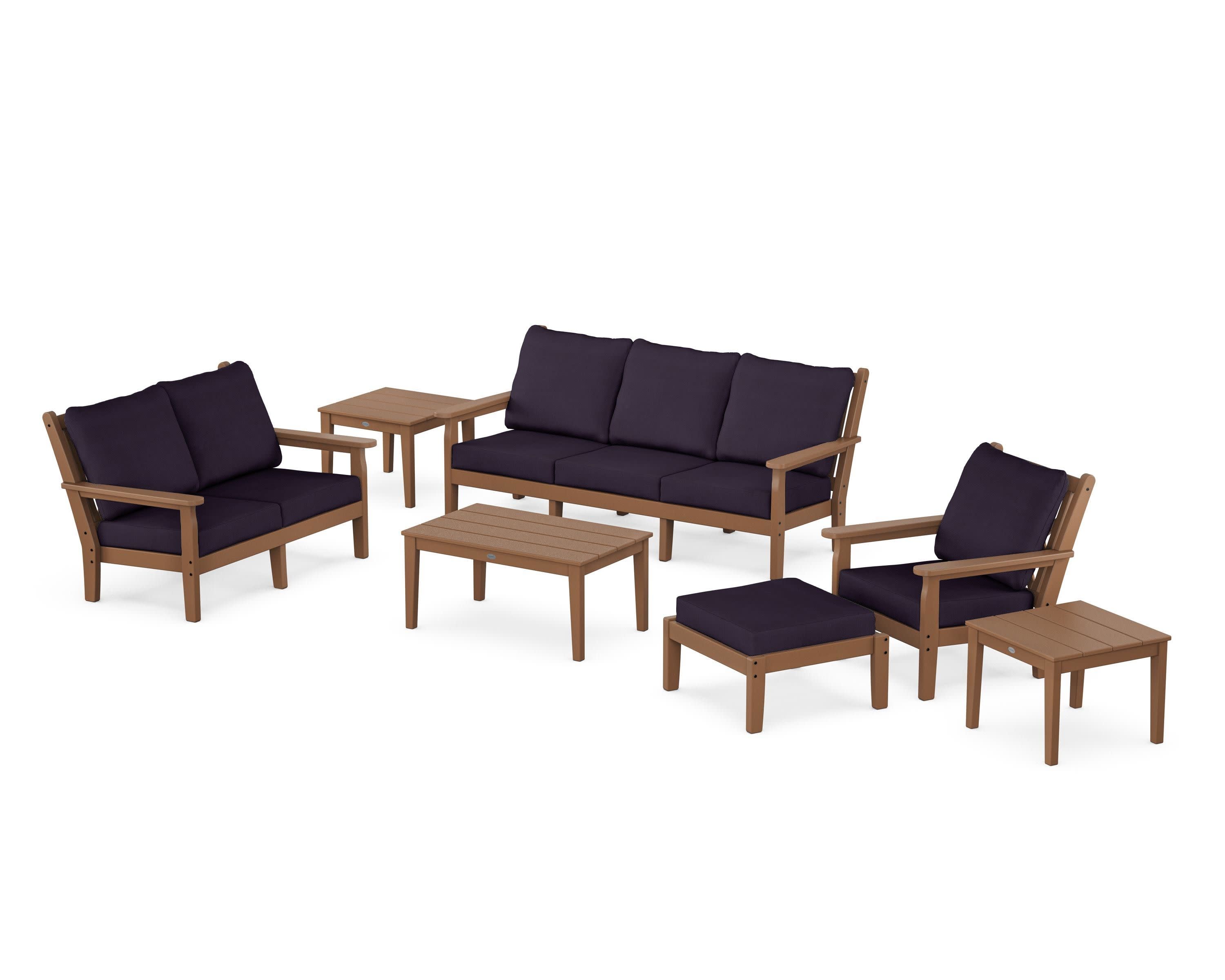 Chippendale 7-Piece Deep Seating Set in Teak / Navy Linen