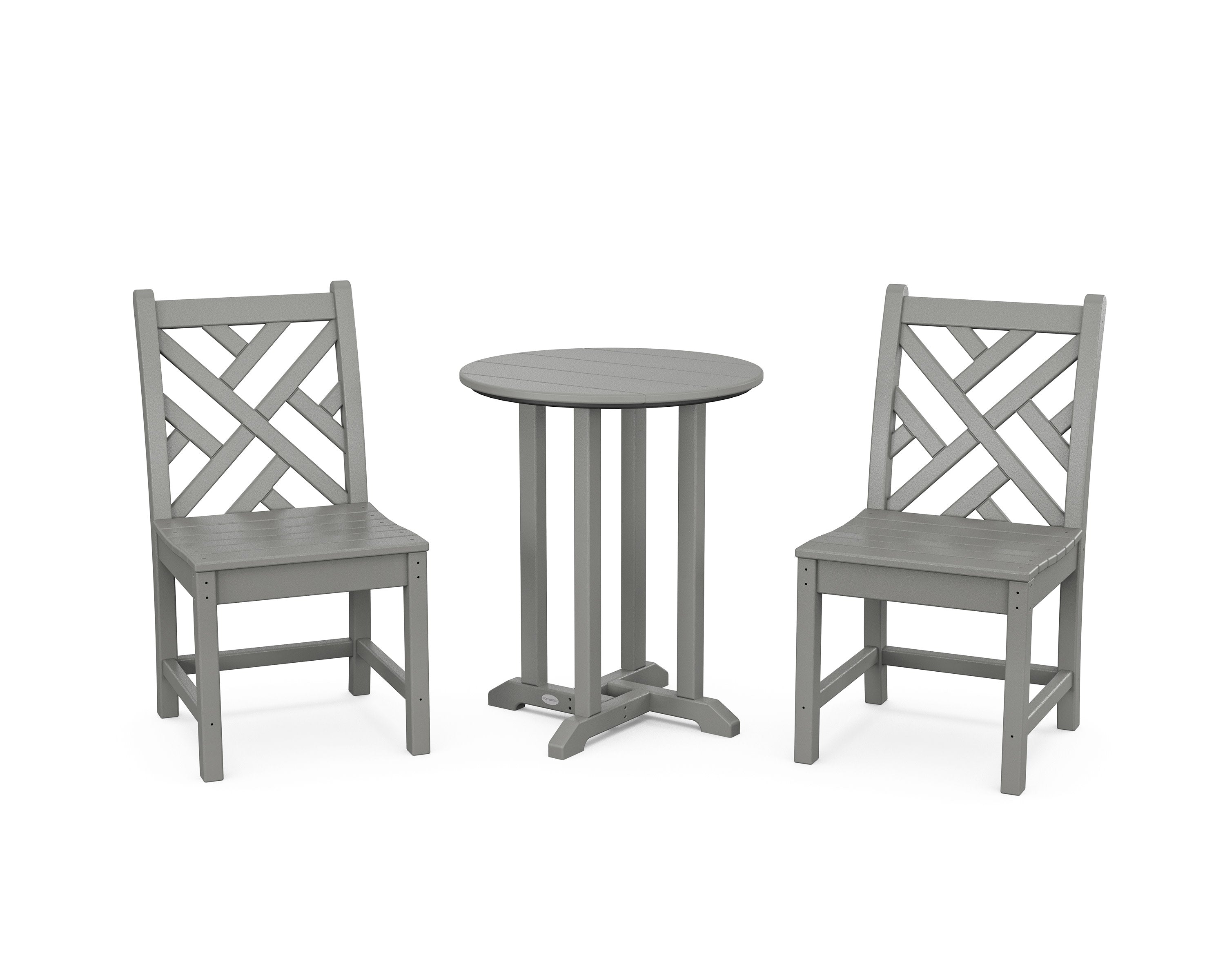 Chippendale Side Chair 3-Piece Round Bistro Dining Set in Slate Grey