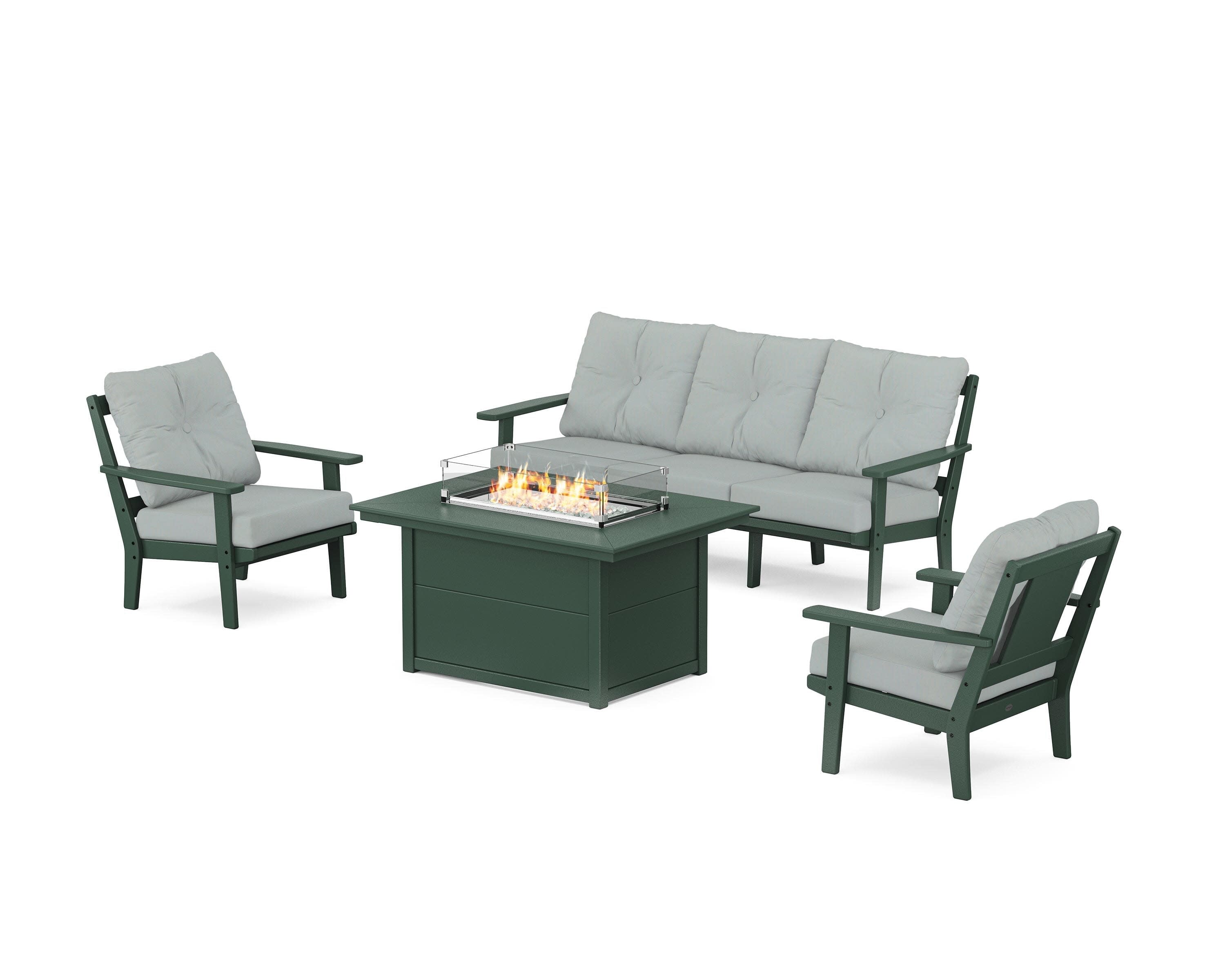 Prairie Deep Seating Fire Pit Table Set in Green / Spa