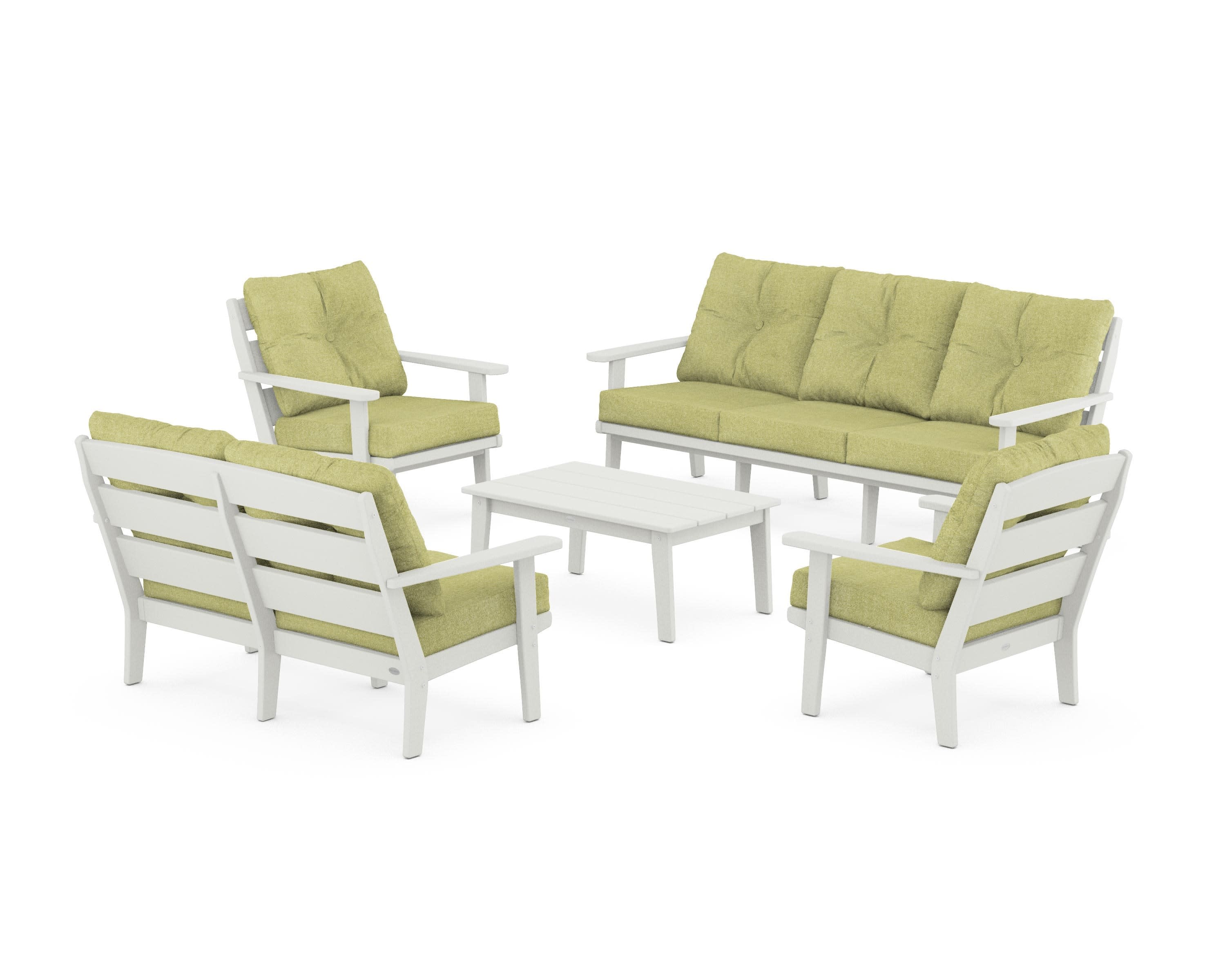 Lakeside 5-Piece Lounge Sofa Set in Vintage White / Chartreuse Boucle