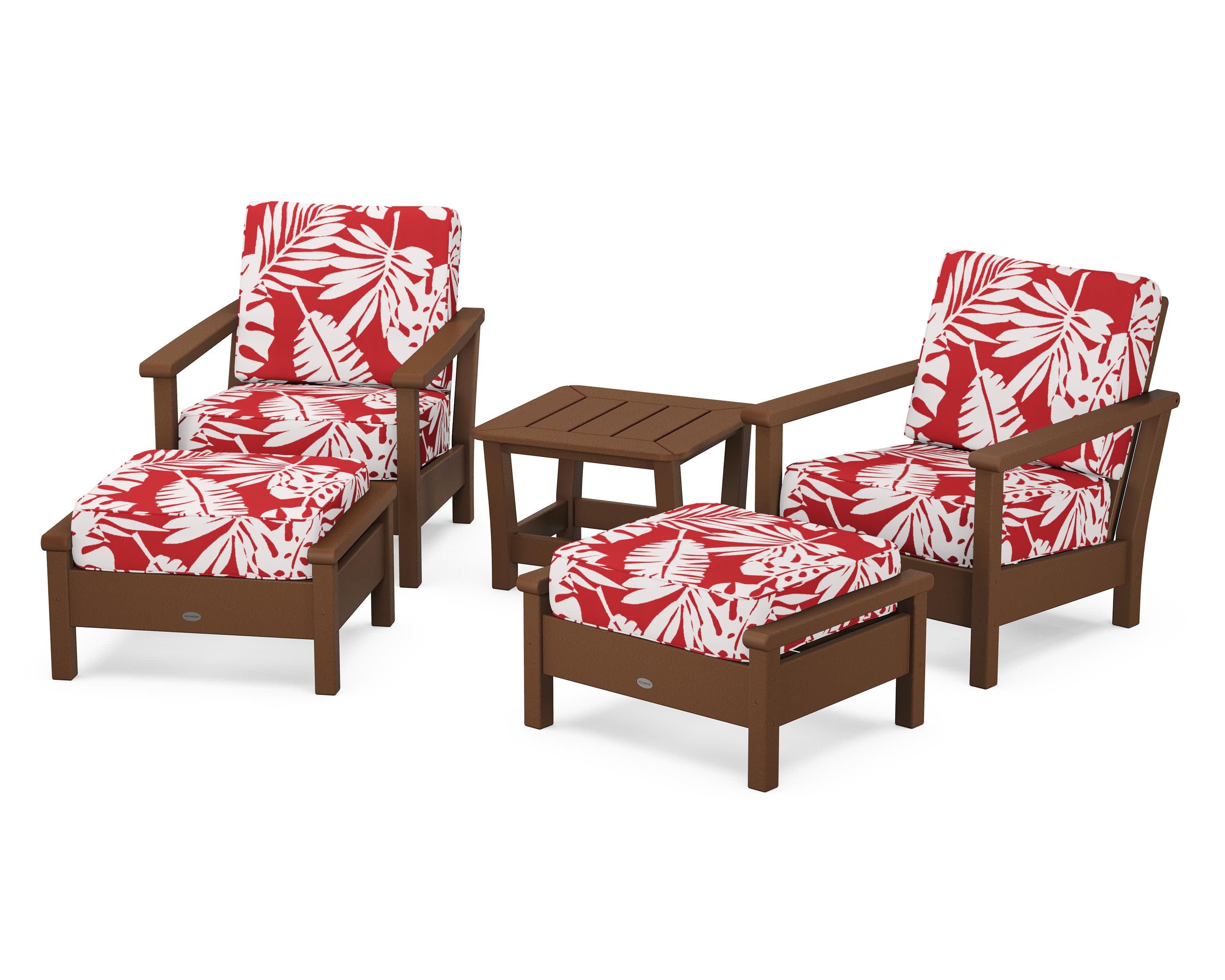 Harbour 5-Piece Deep Seating Chair Set in Teak / Leaf Crimson