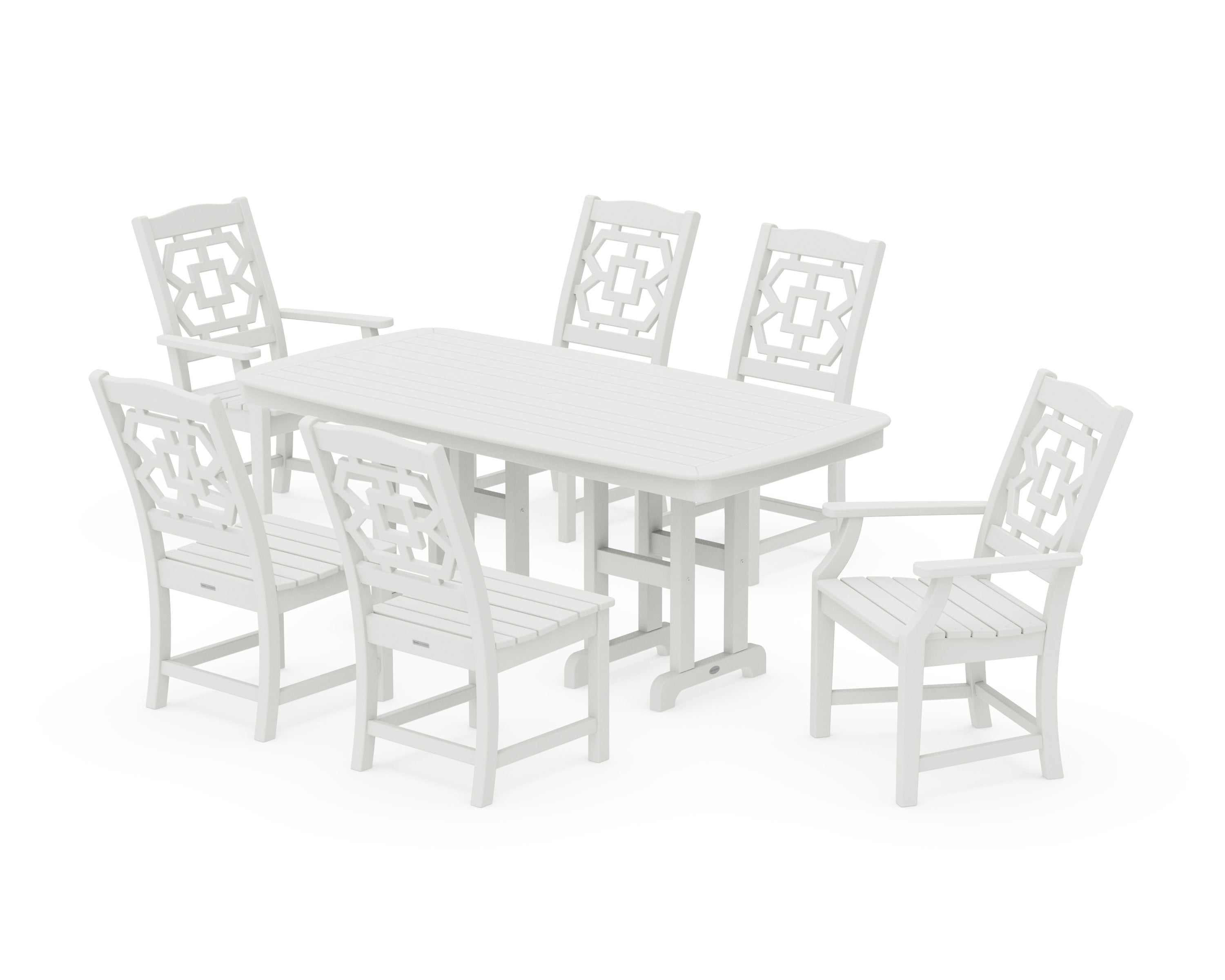 Chinoiserie 7-Piece Dining Set in Vintage White