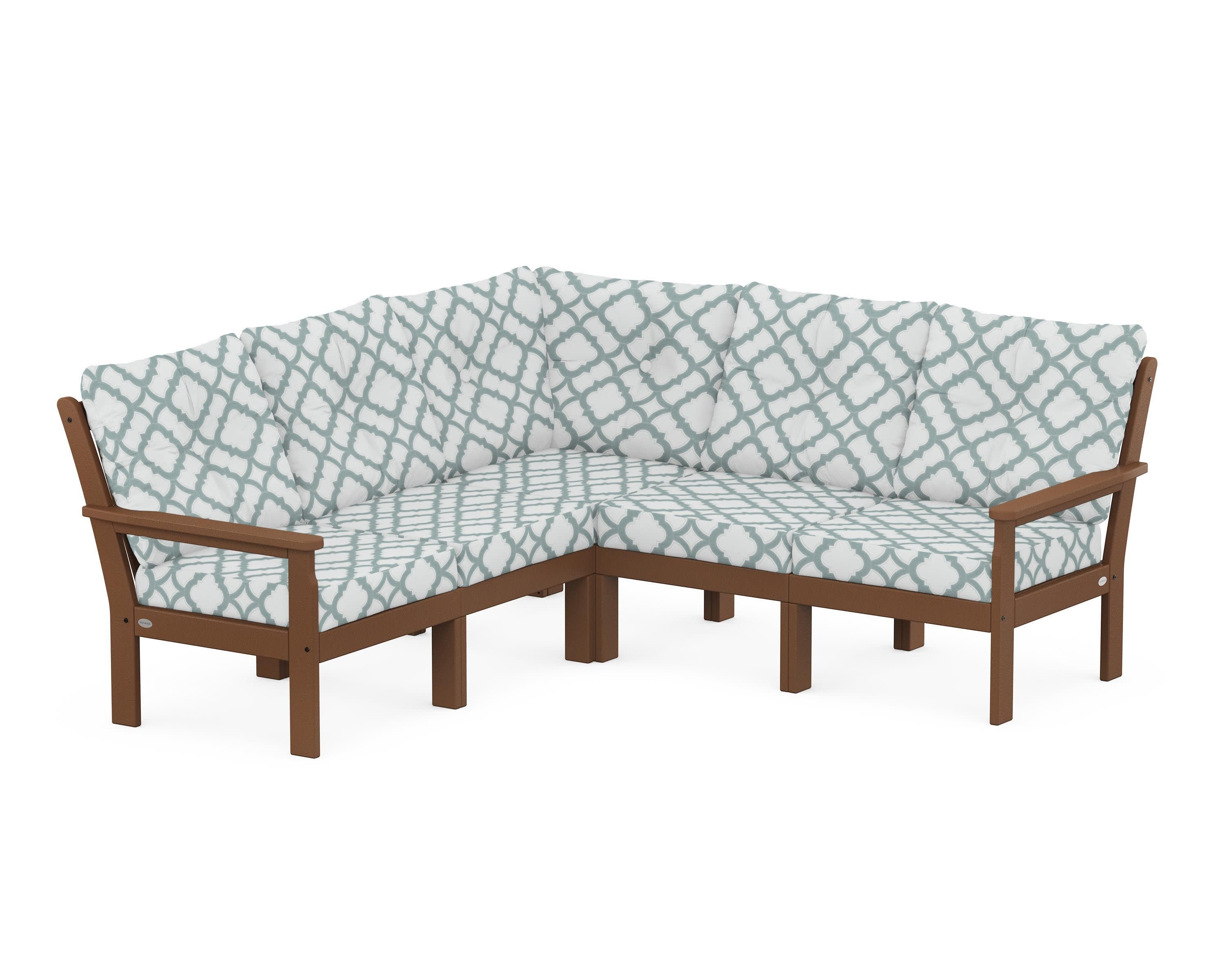 Vineyard 5-Piece Sectional in Teak / Trellis Glacier Spa