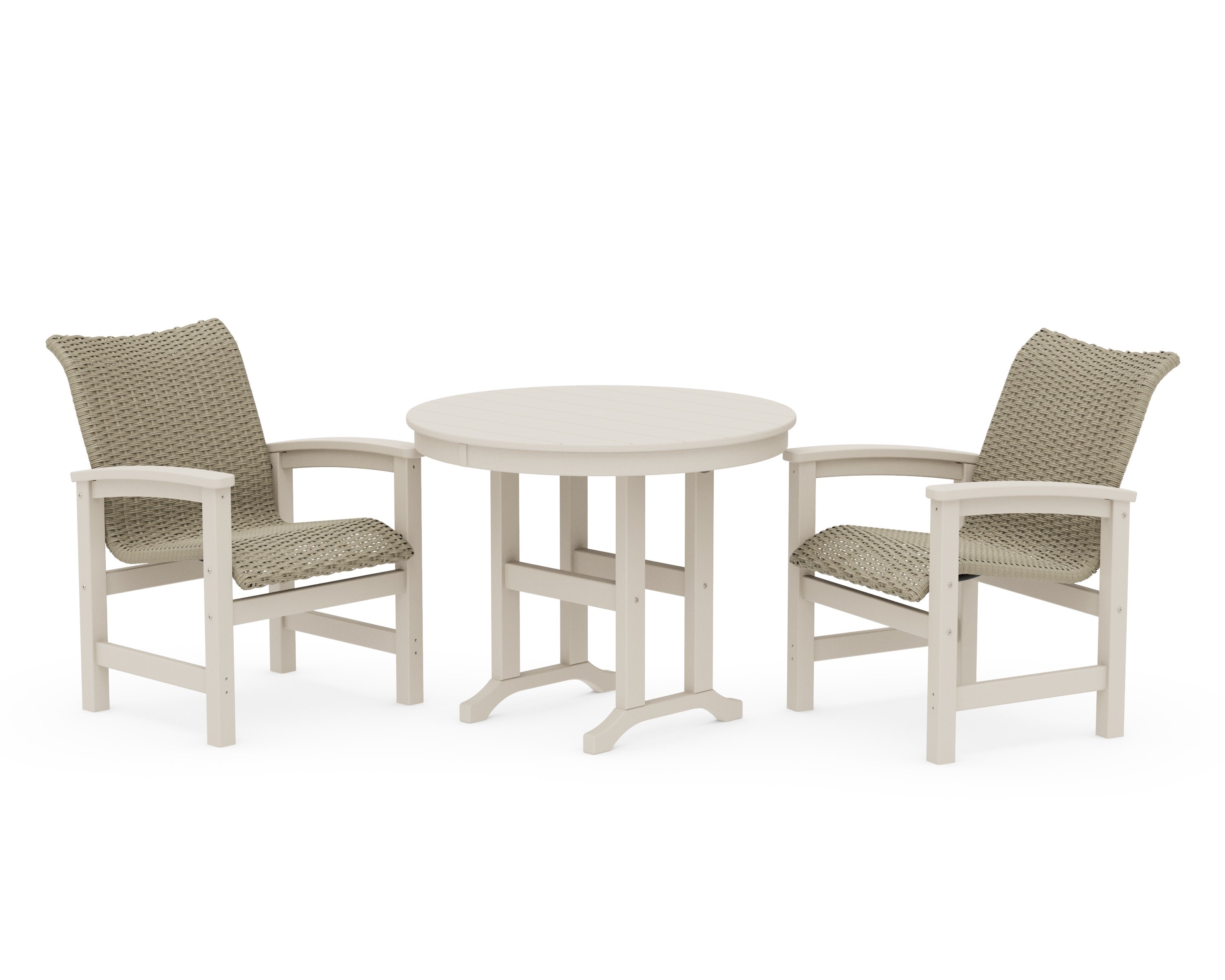 Coastal Woven 3-Piece Farmhouse Dining Set in Sand / Dune Grass