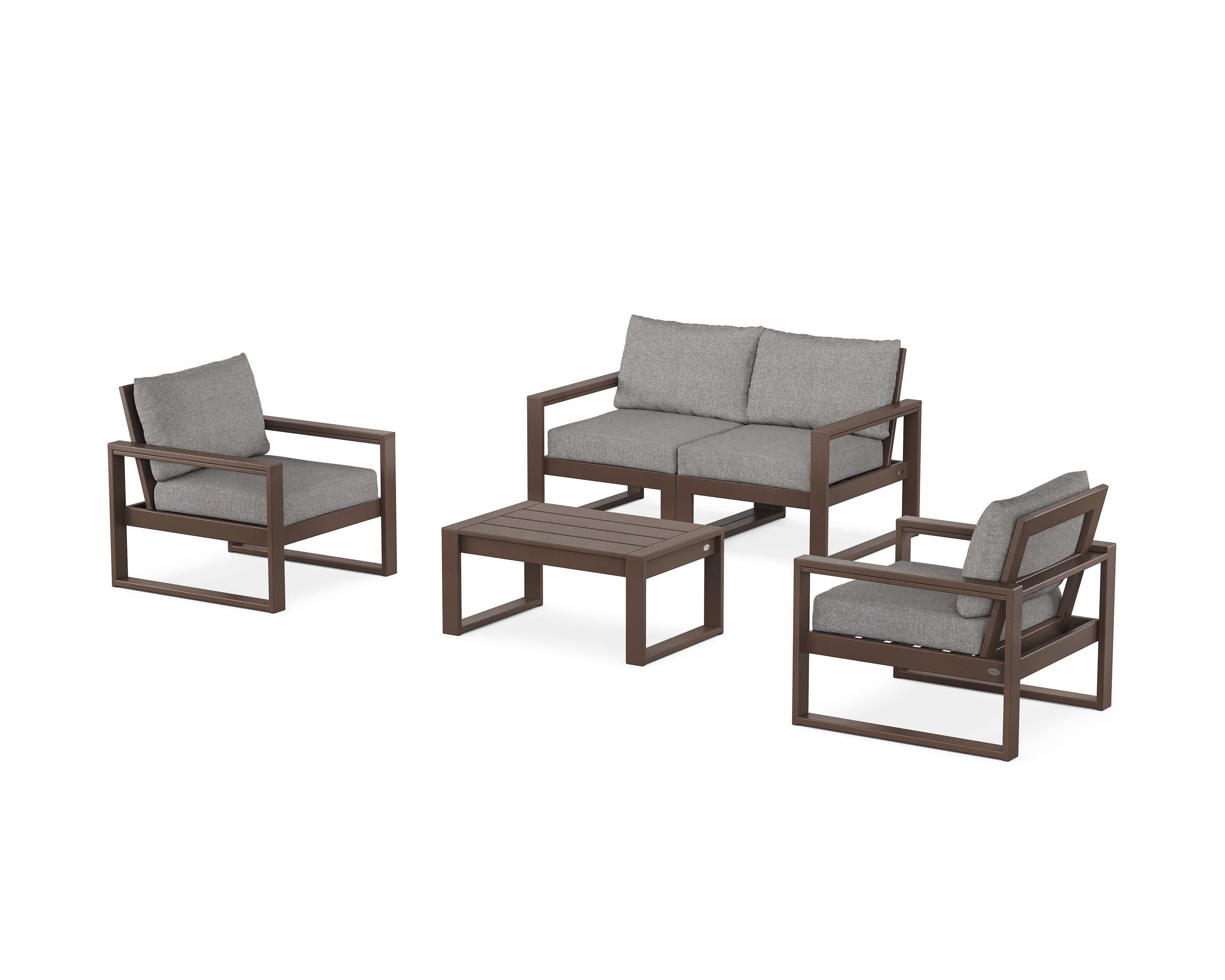 EDGE Sectional 4-Piece Deep Seating Set with Loveseat in Mahogany / Grey Mist