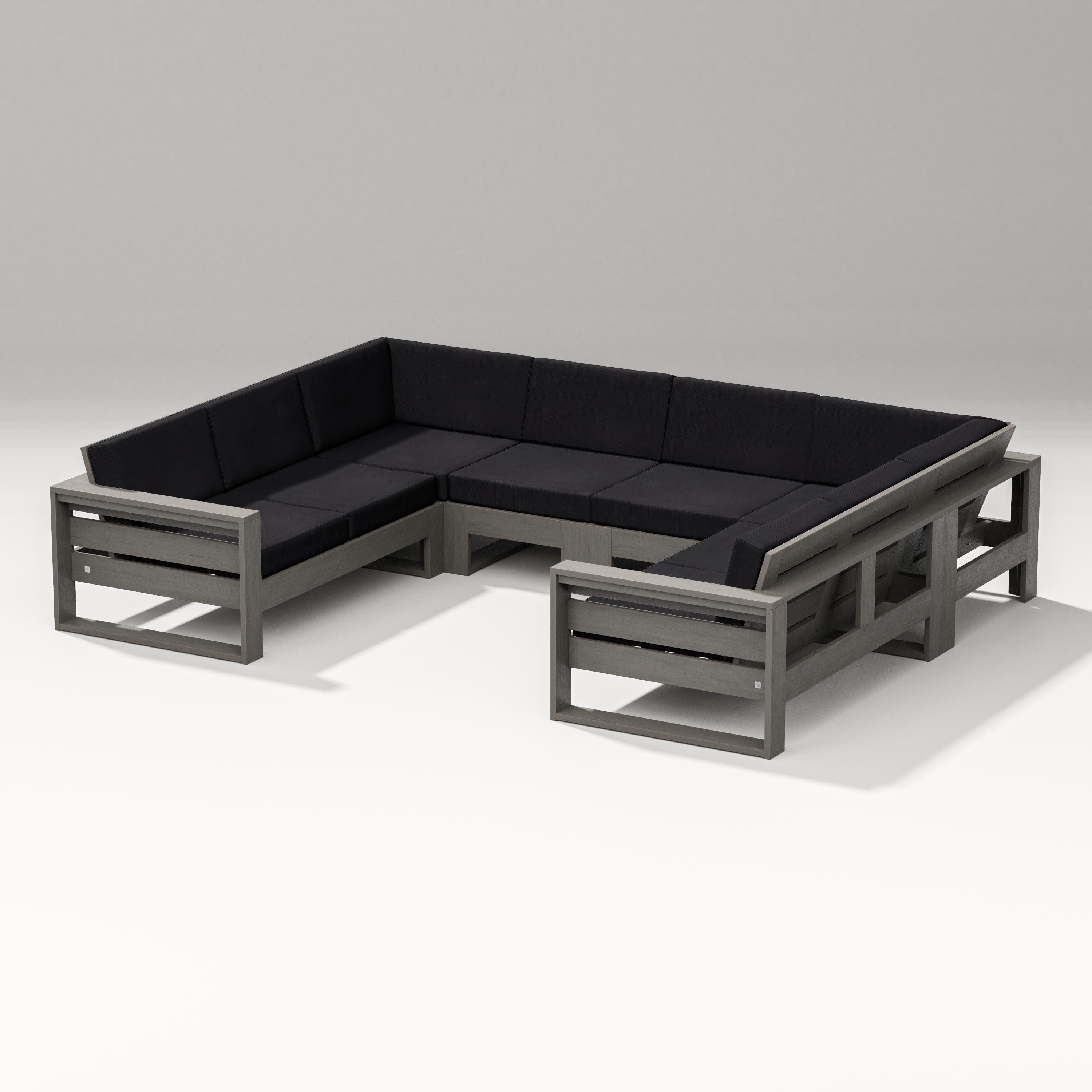 Latitude U-Shaped Sectional in Driftwood / Midnight Linen