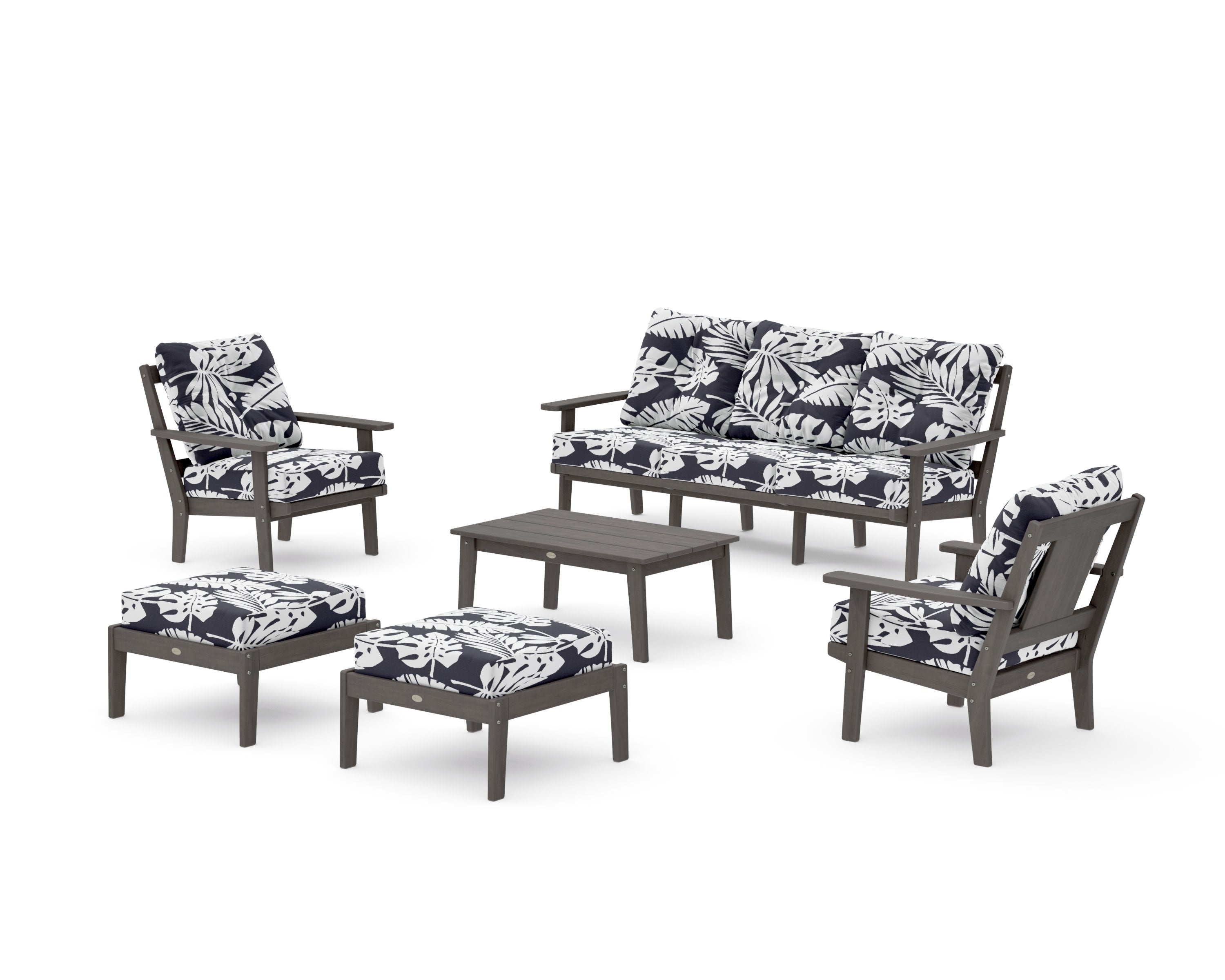 Prairie 6-Piece Lounge Sofa Set in Driftwood / Leaf Navy