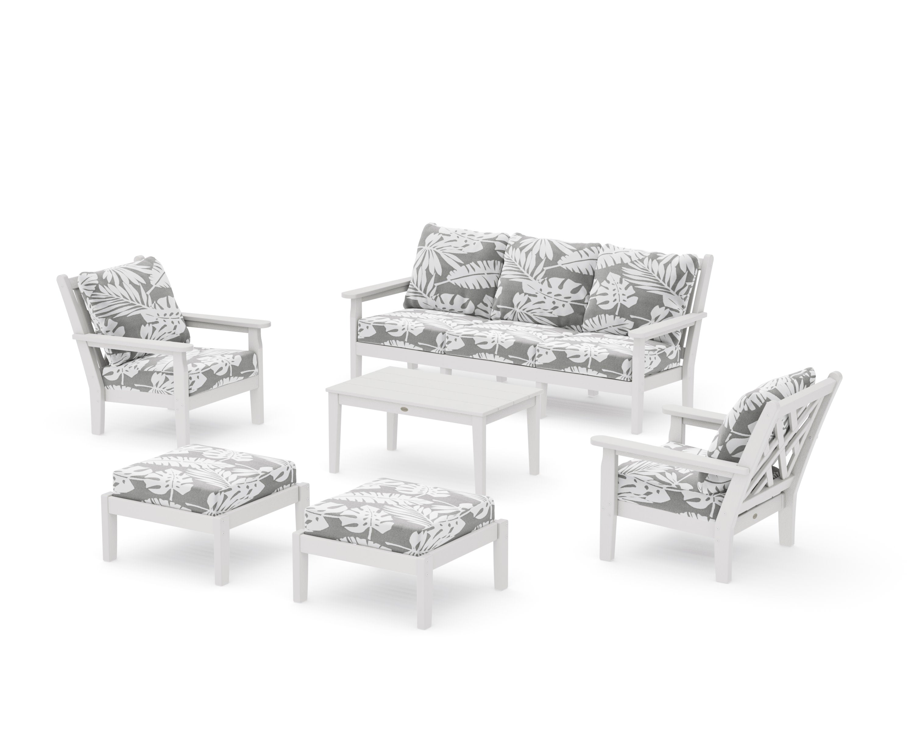 Chippendale 6-Piece Lounge Sofa Set in Vintage White / Leaf Grey Mist