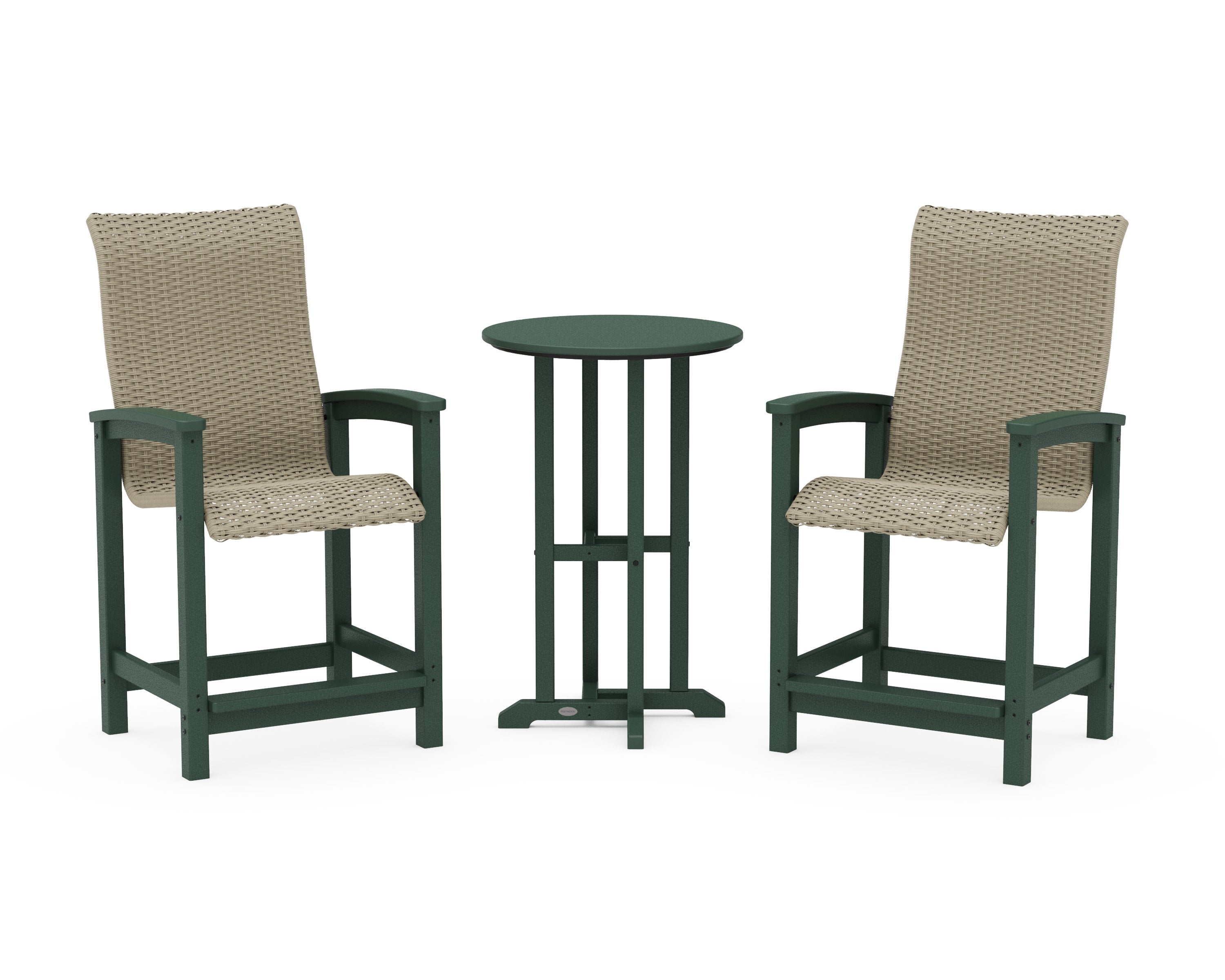 Coastal Woven High-Back 3-Piece Farmhouse Counter Set in Green / Dune Grass