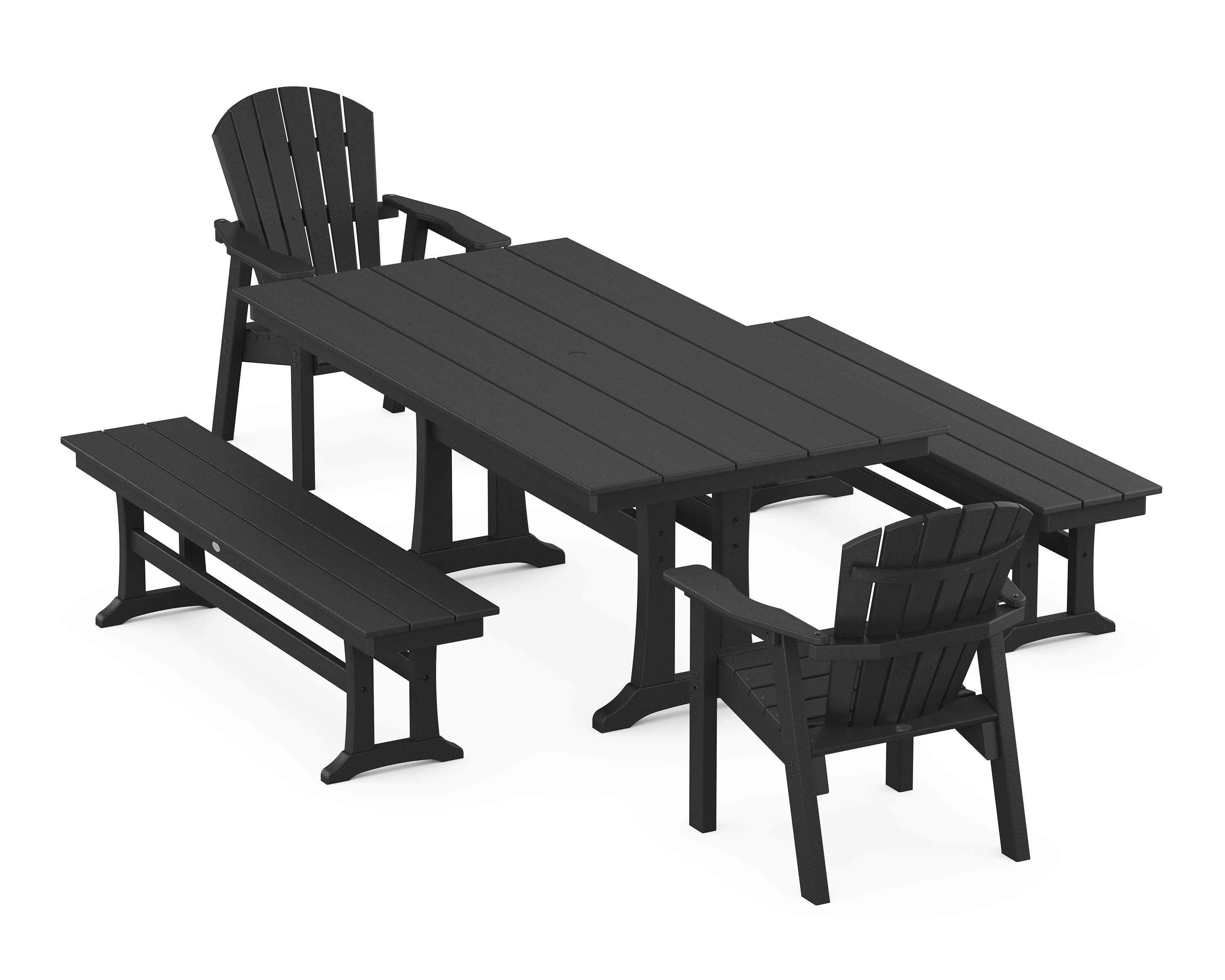 Seashell 5-Piece Farmhouse Dining Set With Trestle Legs in Black
