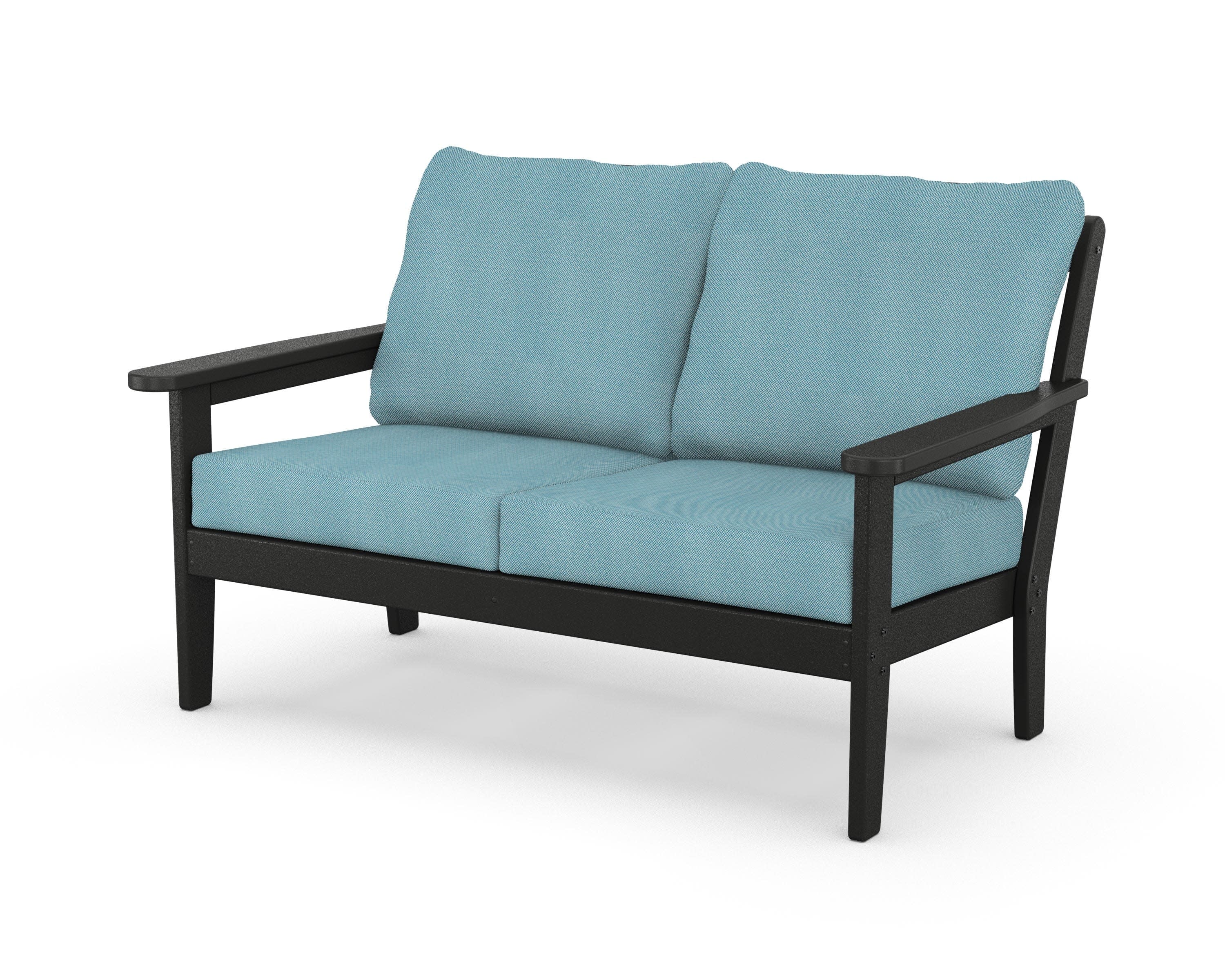 Cottage Deep Seating Loveseat in Black / Lattice Sky Blue