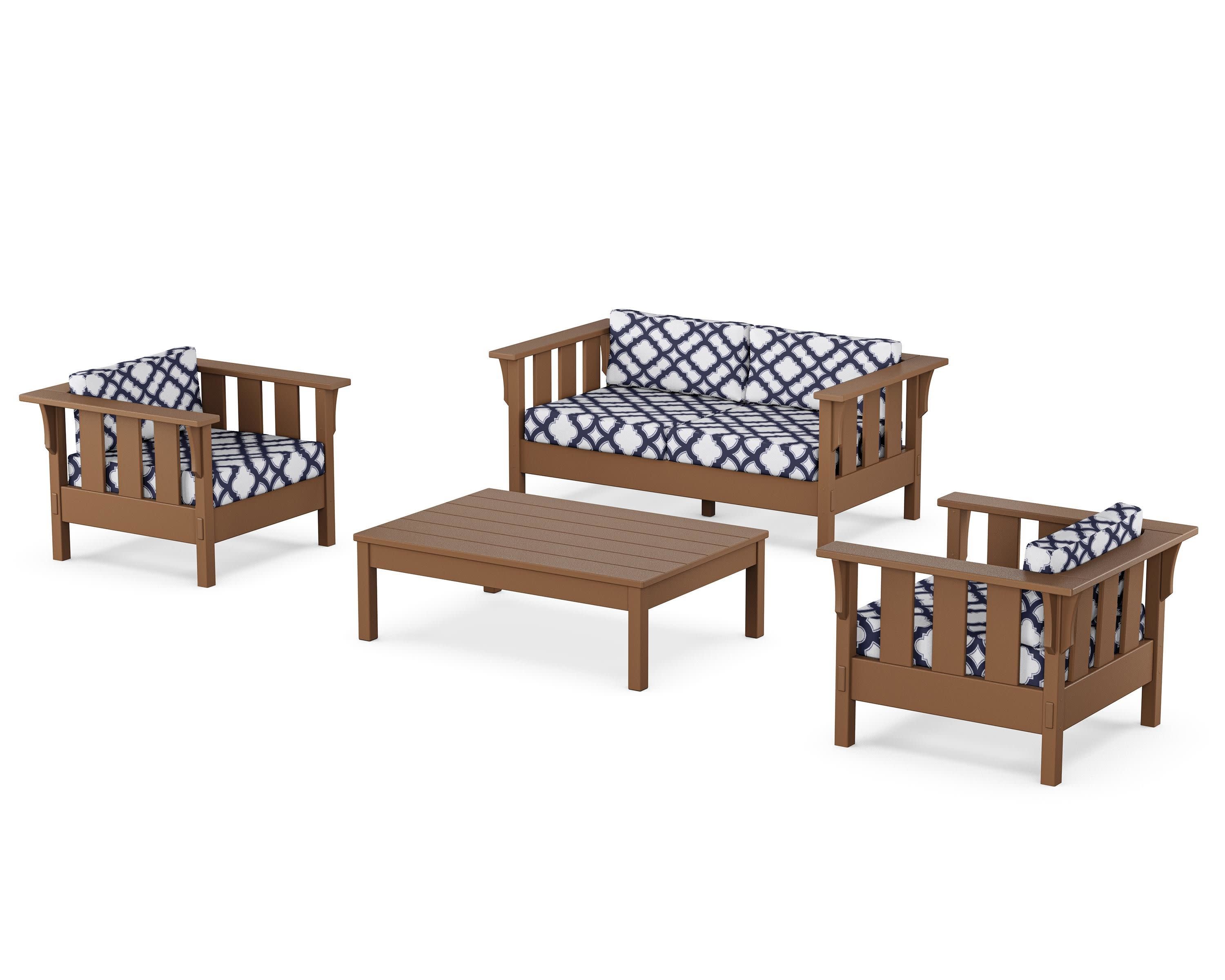 Acadia 4-Piece Deep Seating Set with Loveseat in Teak / Trellis Navy