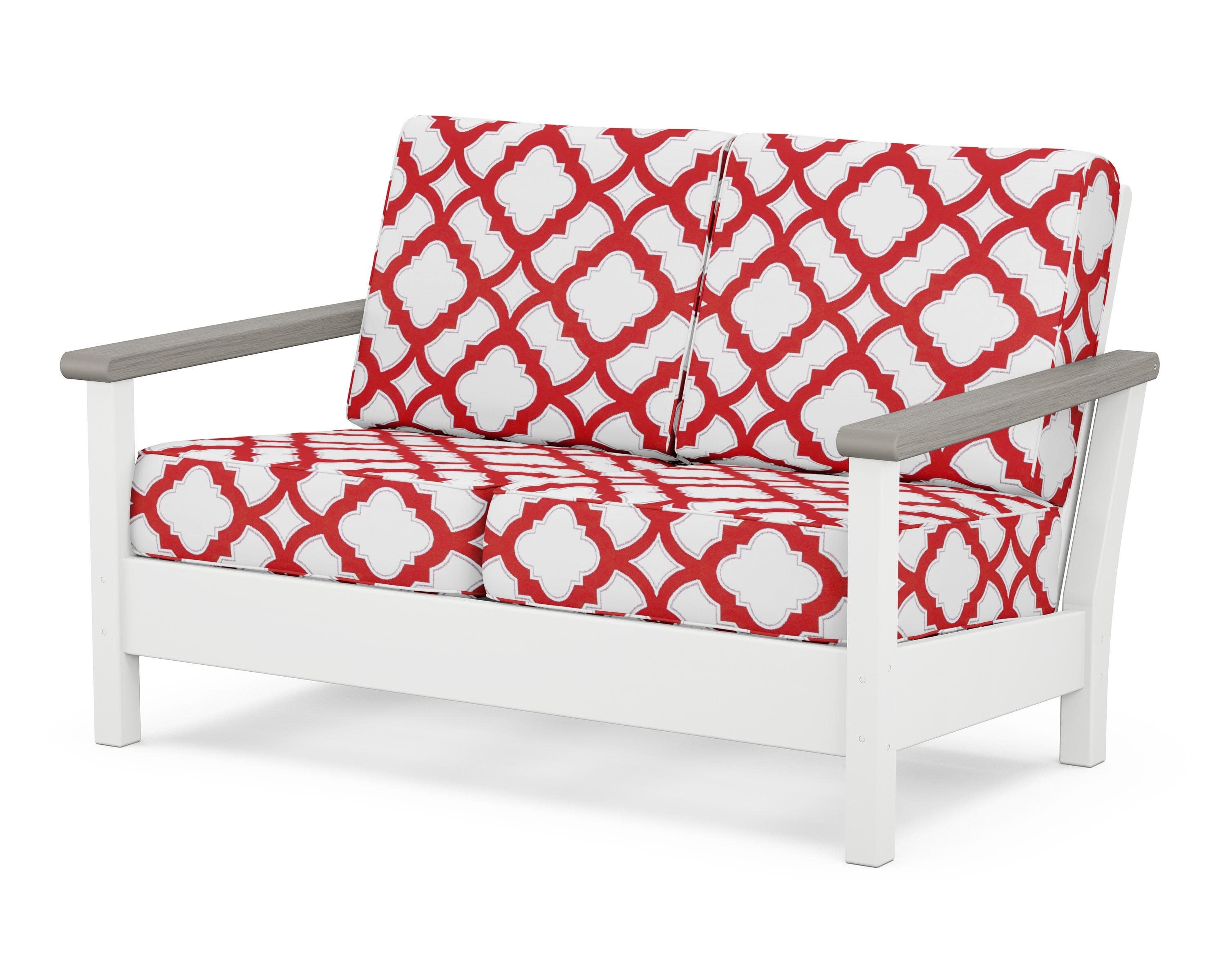 Harbour Deep Seating Loveseat in White / Driftwood / Trellis Crimson