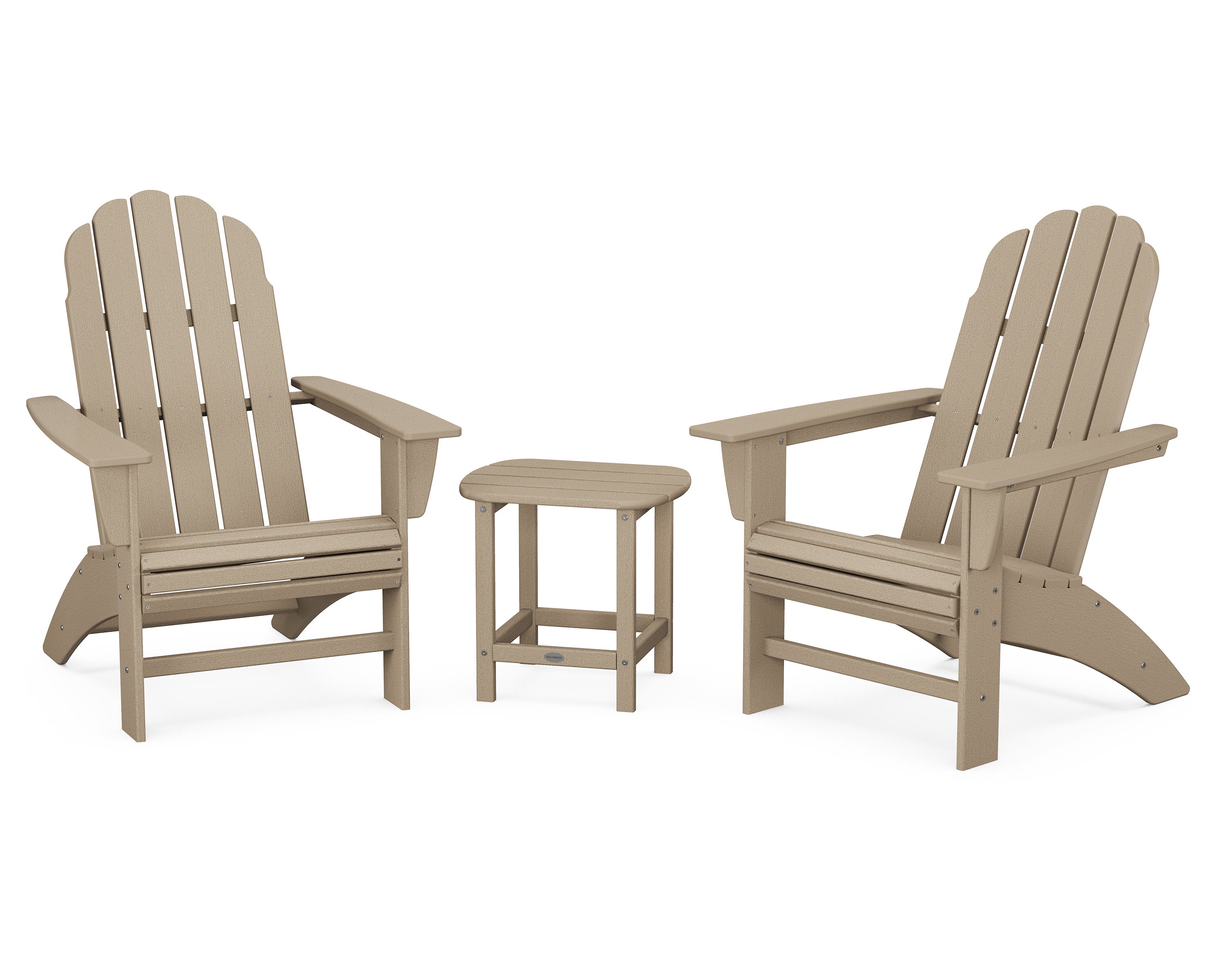 Vineyard 3-Piece Curveback Adirondack Set with South Beach 18" Side Table in Vintage Sahara