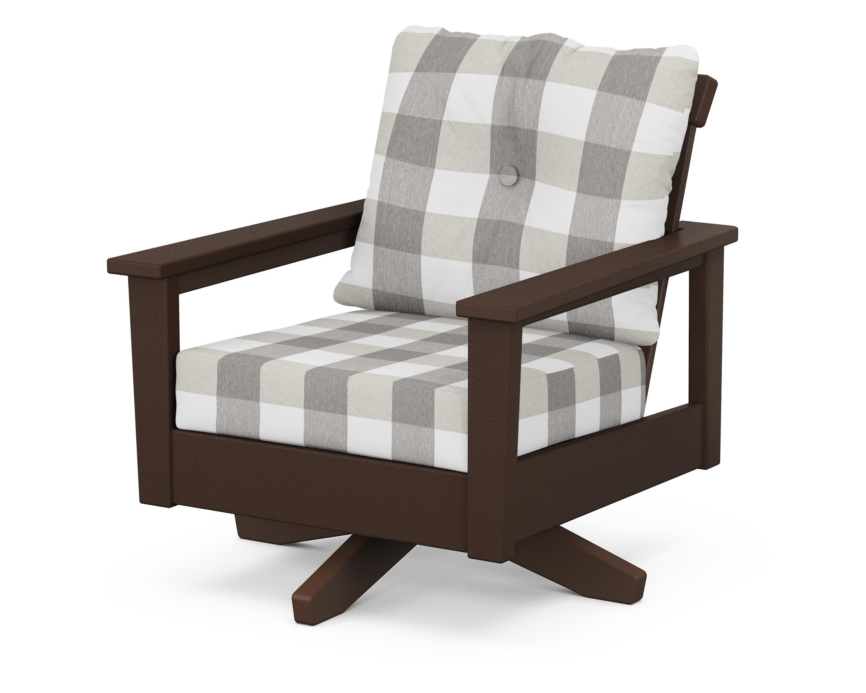 Prescott Deep Seating Swivel Chair in Mahogany / Buffalo Plaid Grey Mist