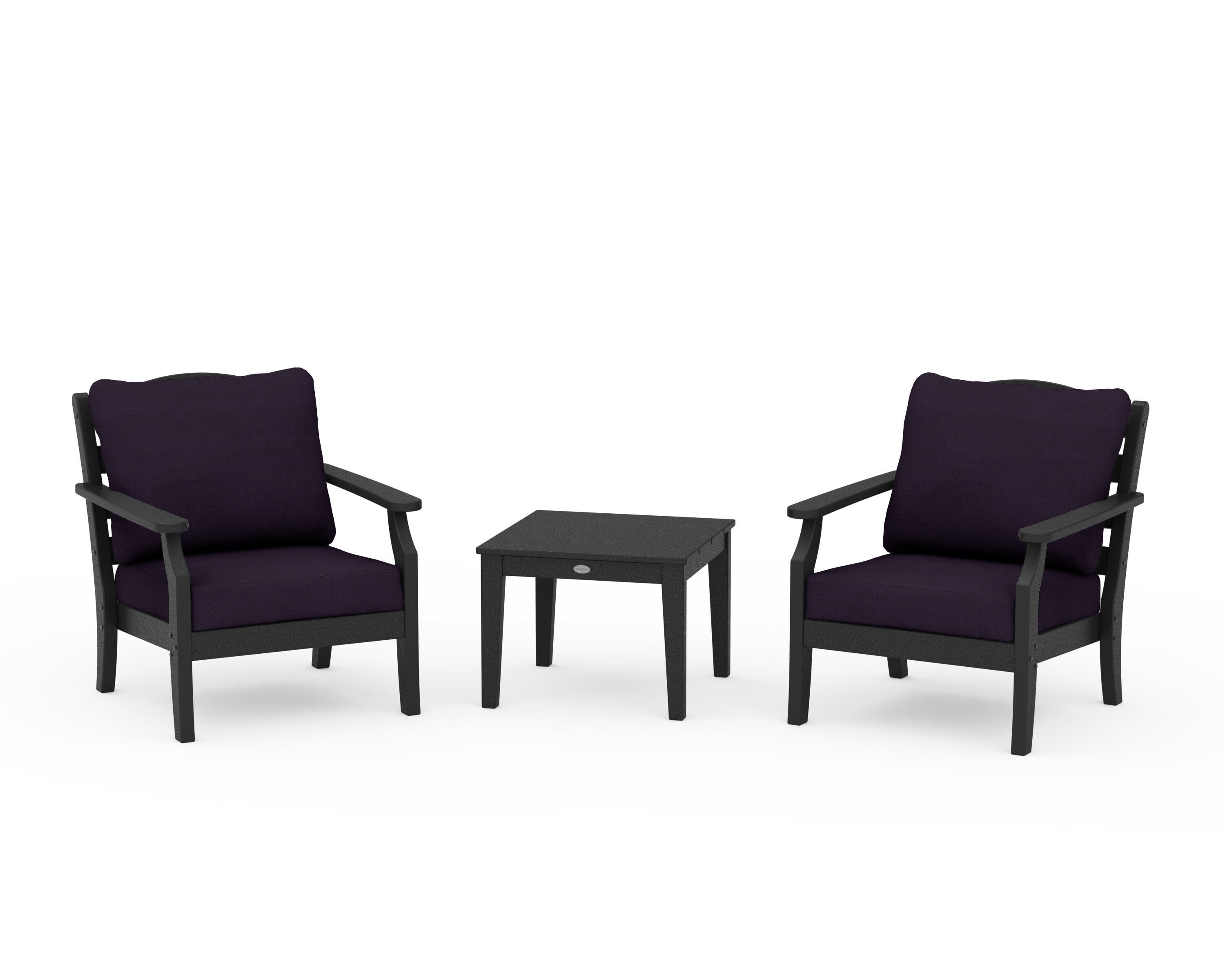 Savannah 3-Piece Deep Seating Set in Black / Navy Linen