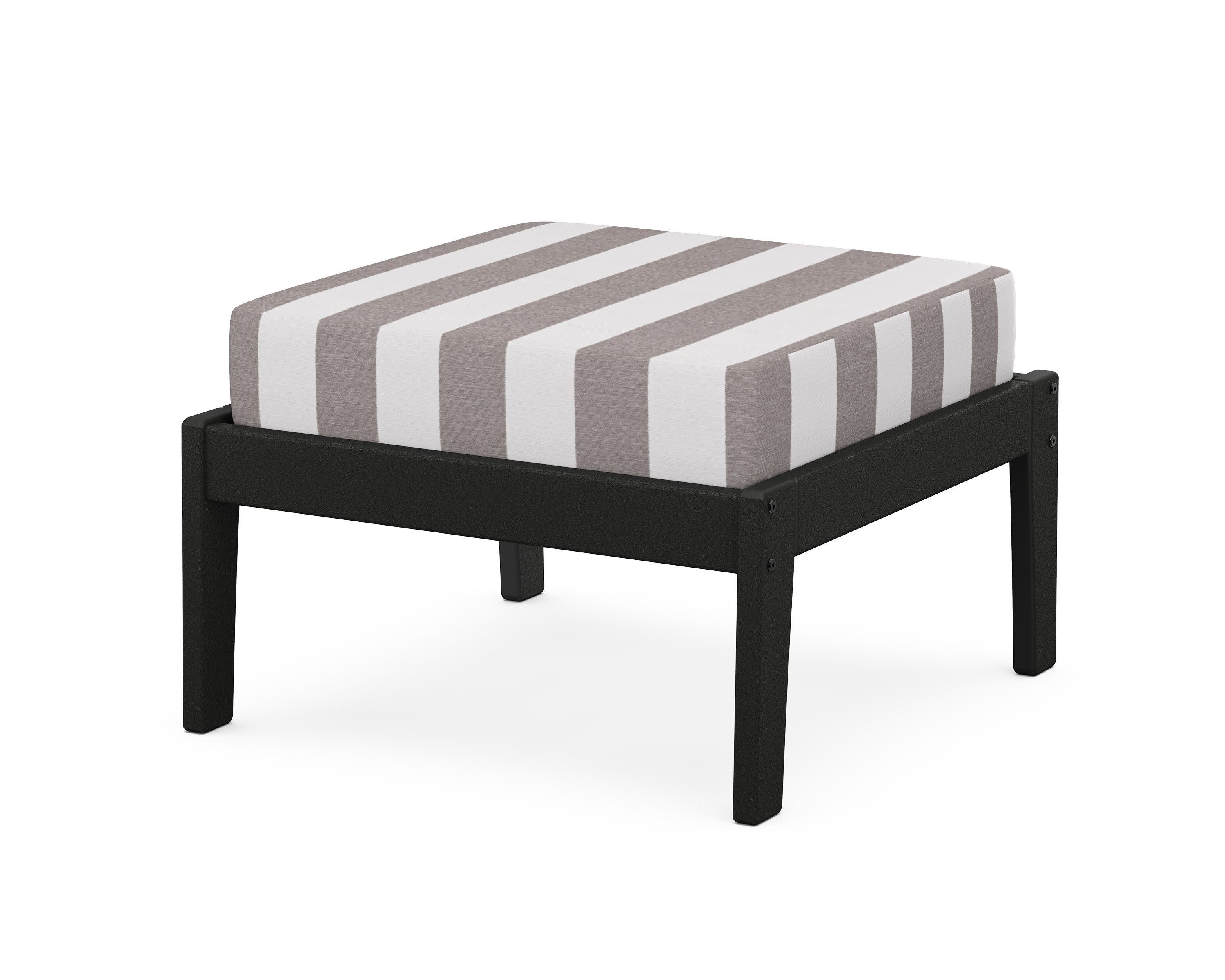 Deep Seating Ottoman in Black / Cabana Stripe Grey Mist